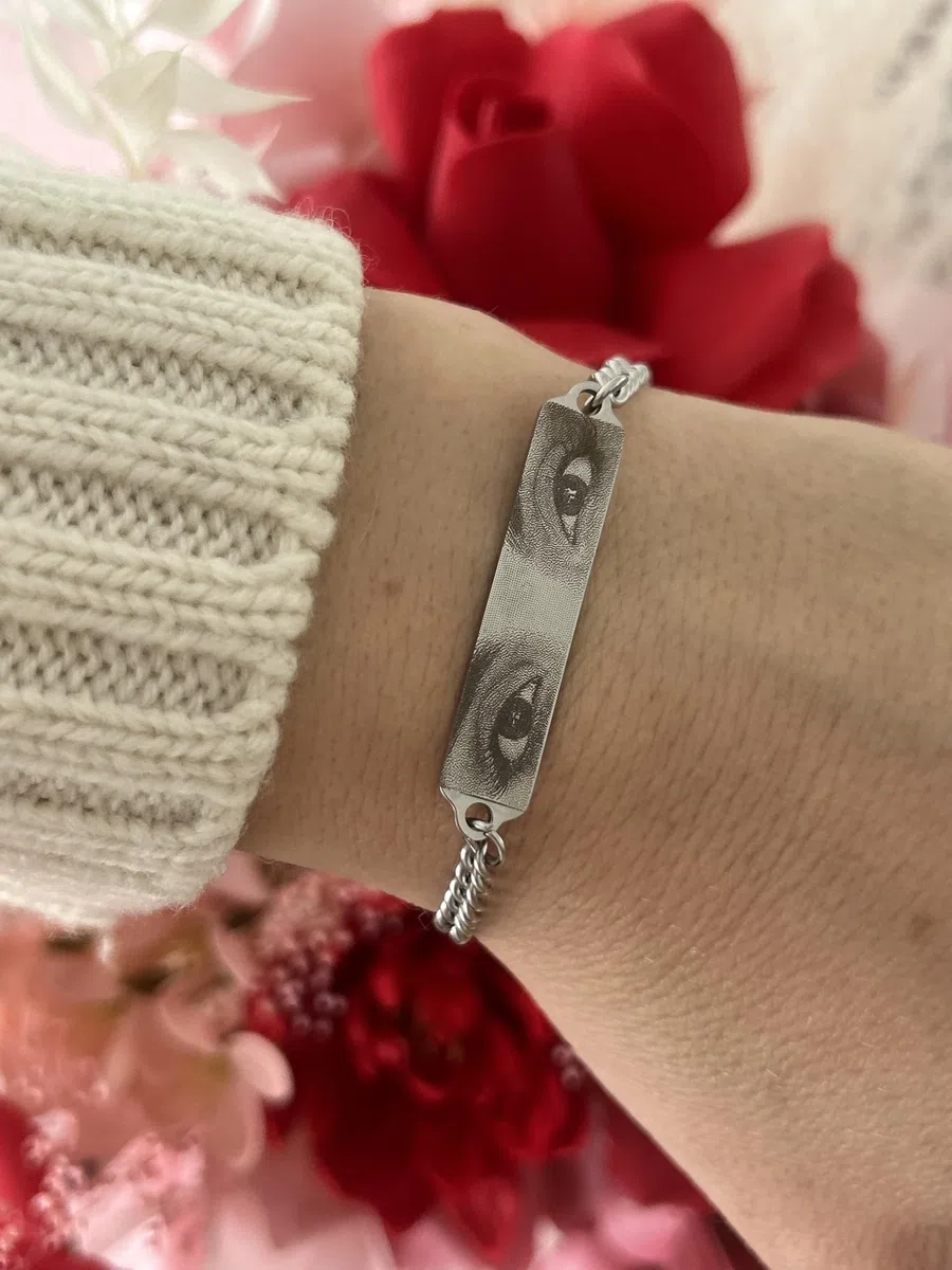 Vero Bijoux Bracciale con foto incisa occhi con fotografia personalizzata - Bracciale con foto incisione - Incisione laser nitida e perfetta - Made in Italy