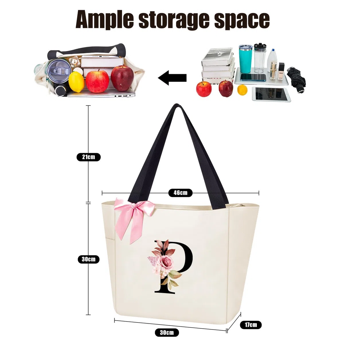 Vavabox Borsa tote personalizzata con iniziali dalla A alla Z, regalo impermeabile per donne, damigelle, mamma, insegnanti, amici