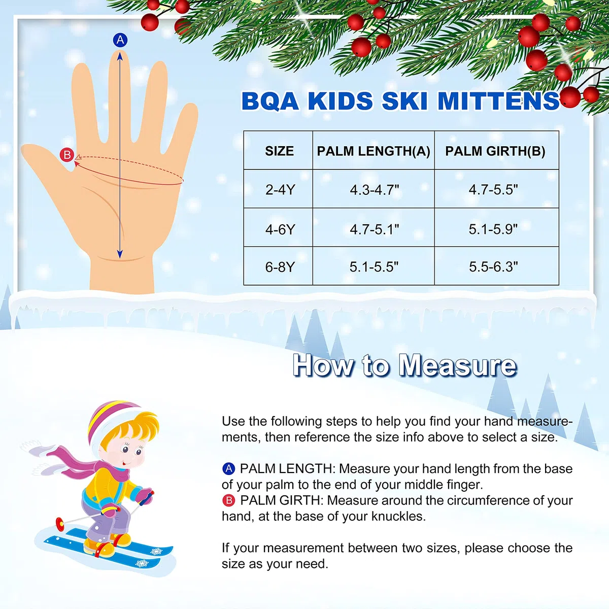 BQA Guanti Neve Bimbo Guanti Sci Bimba Guanti Bambino Guanti Sci Bambina Guanti da sci per Snowboard bambini 2-8 Anni Ragazzi e Ragazze