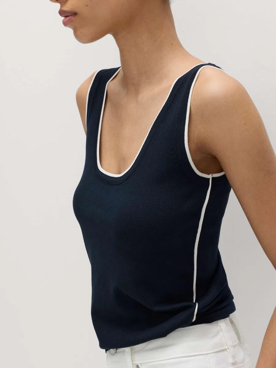 Marks & Spencer Donna Aderente Contrast Dettaglio Maglia Top – vestibilità Slim