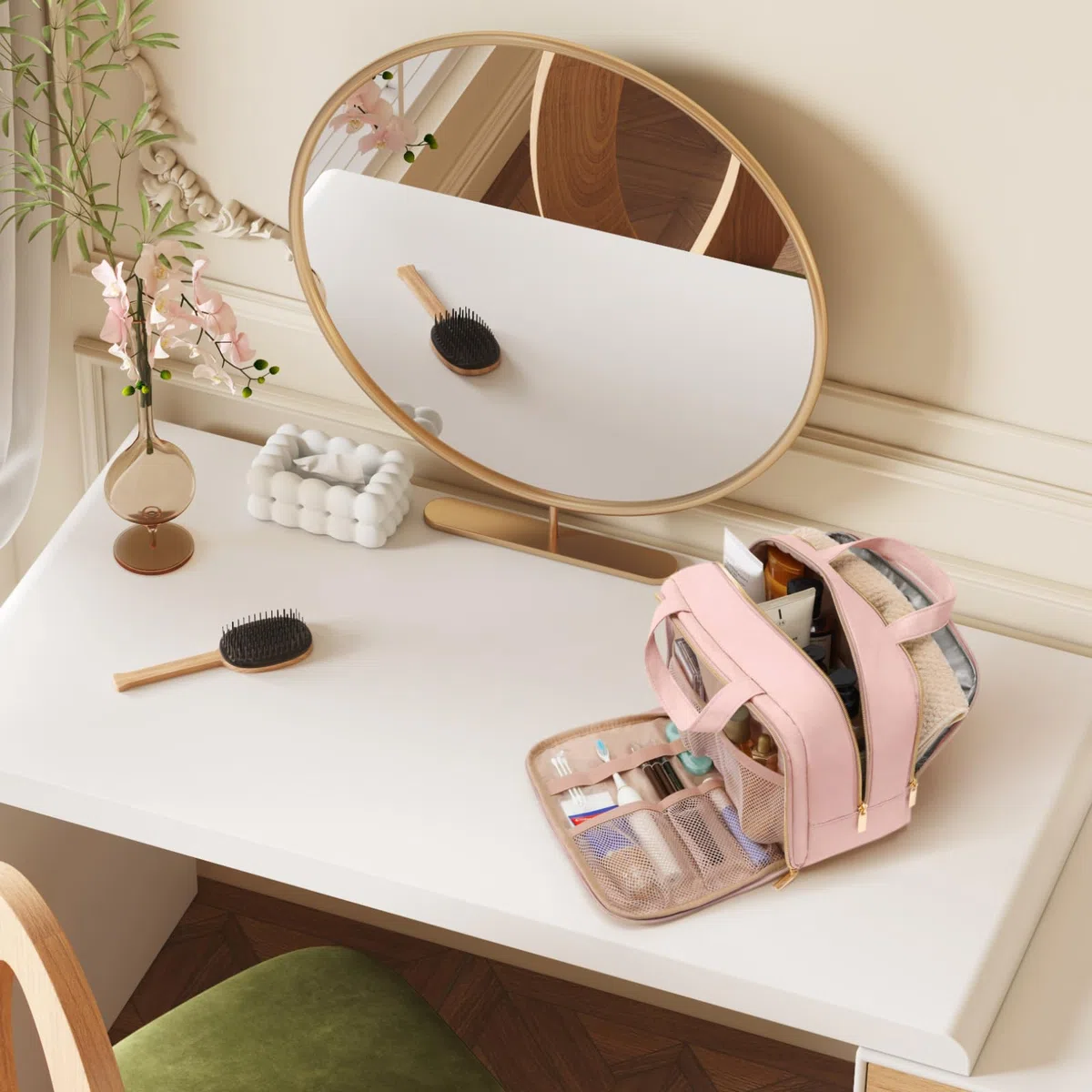 Lifewit Beauty Case da Viaggio da Donna, Beauty da Viaggio, Beauty Case Donna Uomo, Borsa da Toilette, Morbido Pochette Grande con Manico, Porta Trucchi, Regalo per Donna, L, Rosa