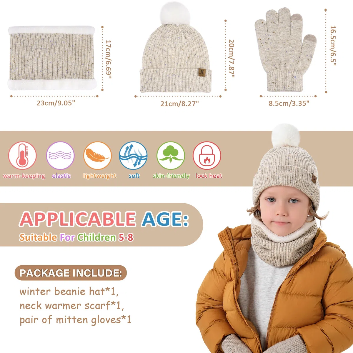 Bequemer Laden Bambino Bambina Cappello Invernale Termici Sciarpa ad Anello Guanti in Maglia, PON PON Berretto Scaldacollo Manopole per 0 6 12 Mesi 1 2 3 4 5-8 Anni Bambini Regalo