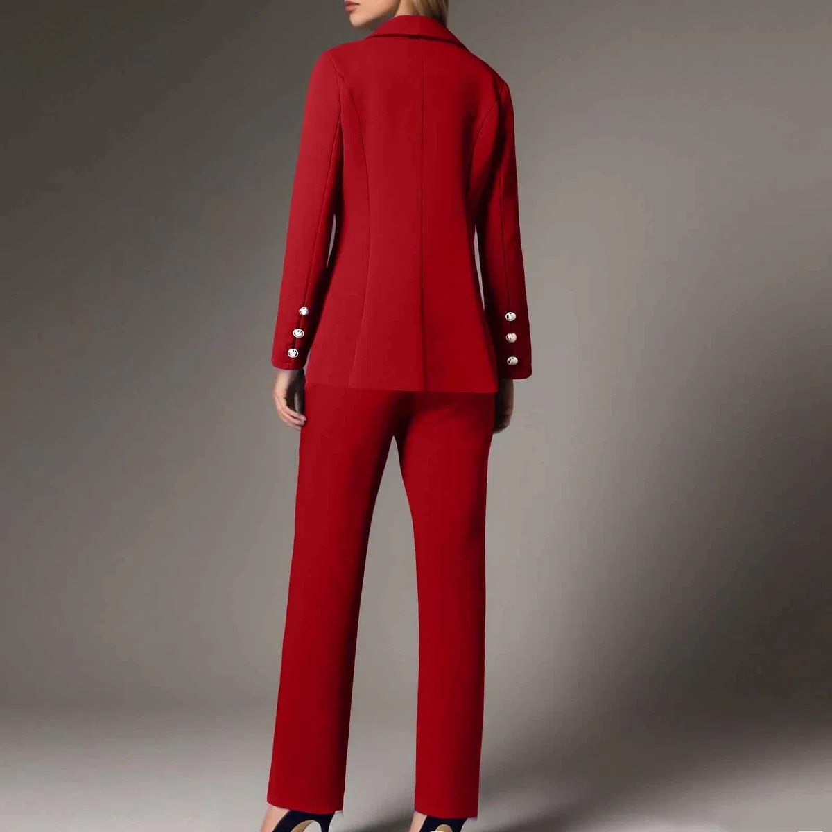 Generico Tailleur Donna Eleganti Pantaloni e Giacca da Cerimonia Curvy Completo Blazer a Maniche Lunghe Tuta Elastici in Vita Set di Abiti in Tinta Unita Pantalone Giacche Due Pezzi Elegante Suit