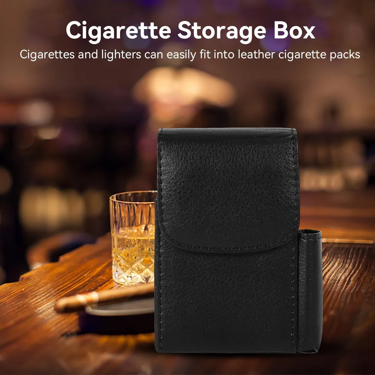 HERCHR Porta Sigarette con Porta Accendino, Portasigarette in Pelle PU con Borsa più Leggera, Custodia per Tabacco, Custodia per Donne e Uomini, Custodia per Sigarette, Porta Sigaretta (Nero)