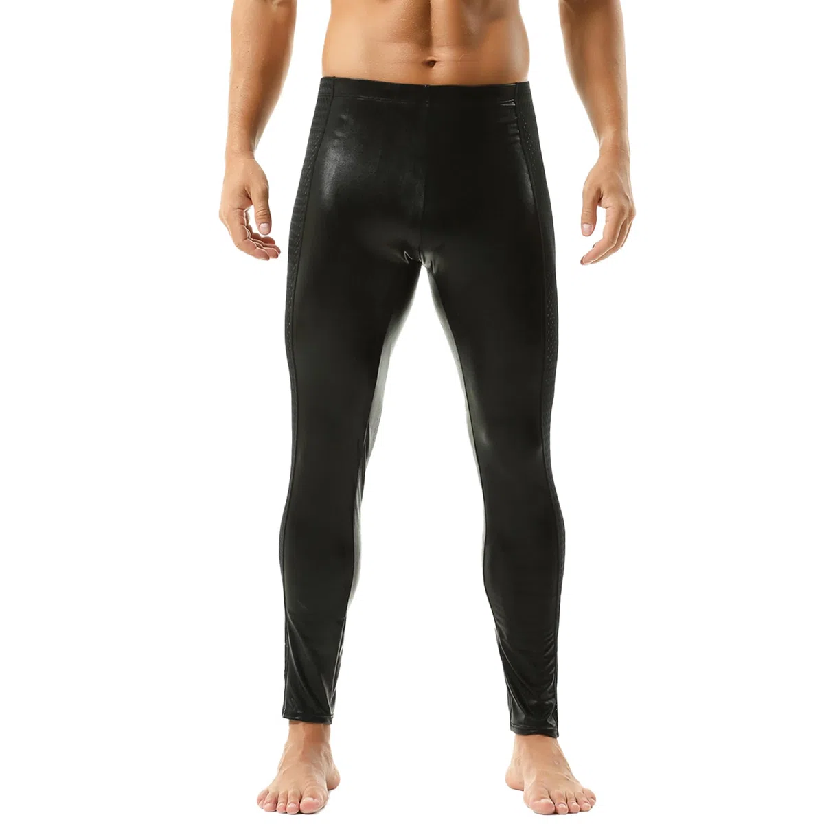 Leggings Attivi in Finta Pelle per Uomini - Pantaloni Stretched Metallizzati Abbigliamento da Club