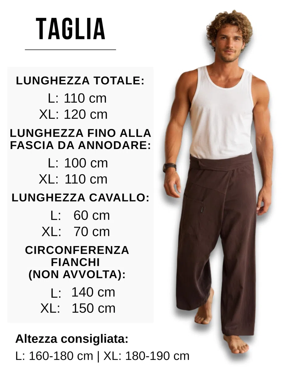 PANASIAM Pantaloni Pescatore Thailandesi in Cotone per Donna e Uomo - Pantaloni Thailandesi Larghi Unisex con vestibilità Regolabile in 2 Lunghezze - Ideali per Yoga e Arti Marziali