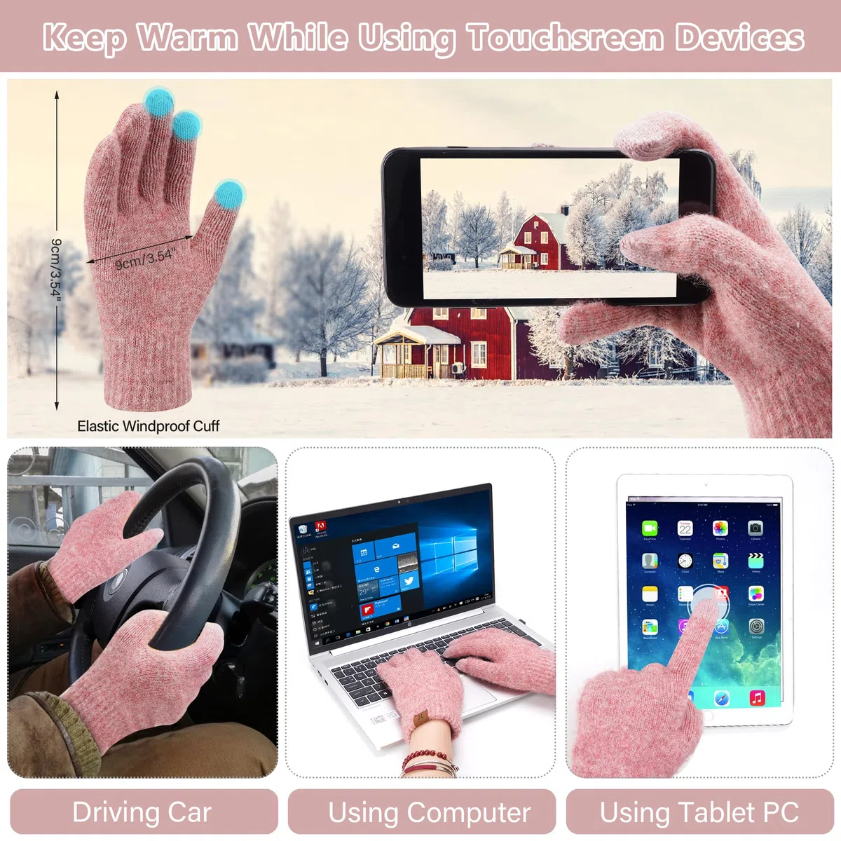 ZASFOU Donna Inverno Berretto Cappelli Sciarpa Touchscreen Guanti Set Caldo Maglia Teschio Caps per Le Donne Uomini