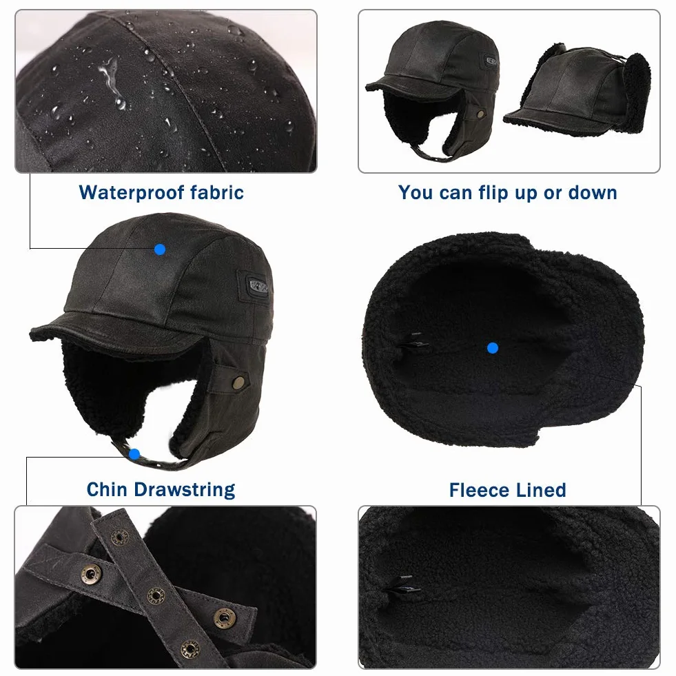 Siggi - cappello da aviatore in pelle sintetica, cappello da caccia invernale per adulti.
