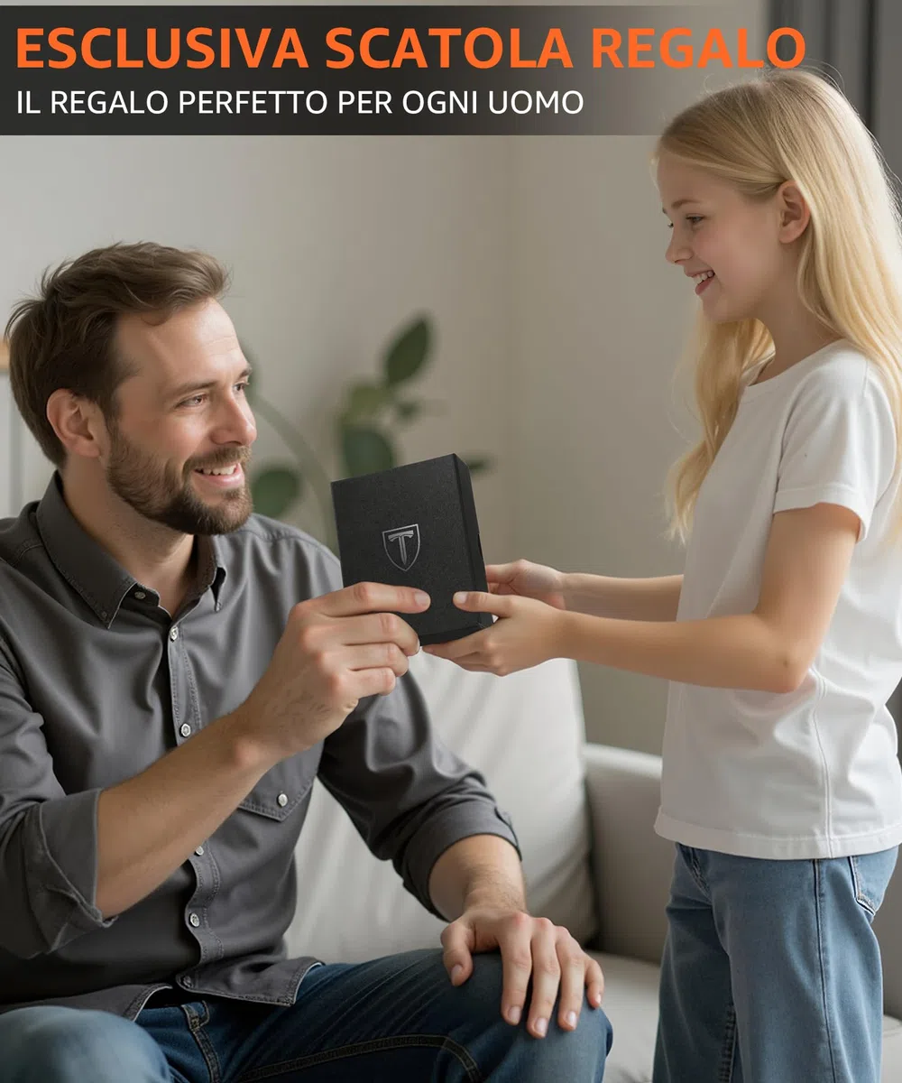 TEEHON Portafoglio Uomo Slim RFID Blocking, Magnetica Fibra di Carbonio Porta Carte di Credito Uomo - ID Window, Tasca Portamonete con Cerniera, Scomparto per Banconota (Classico, Nero Arancione)