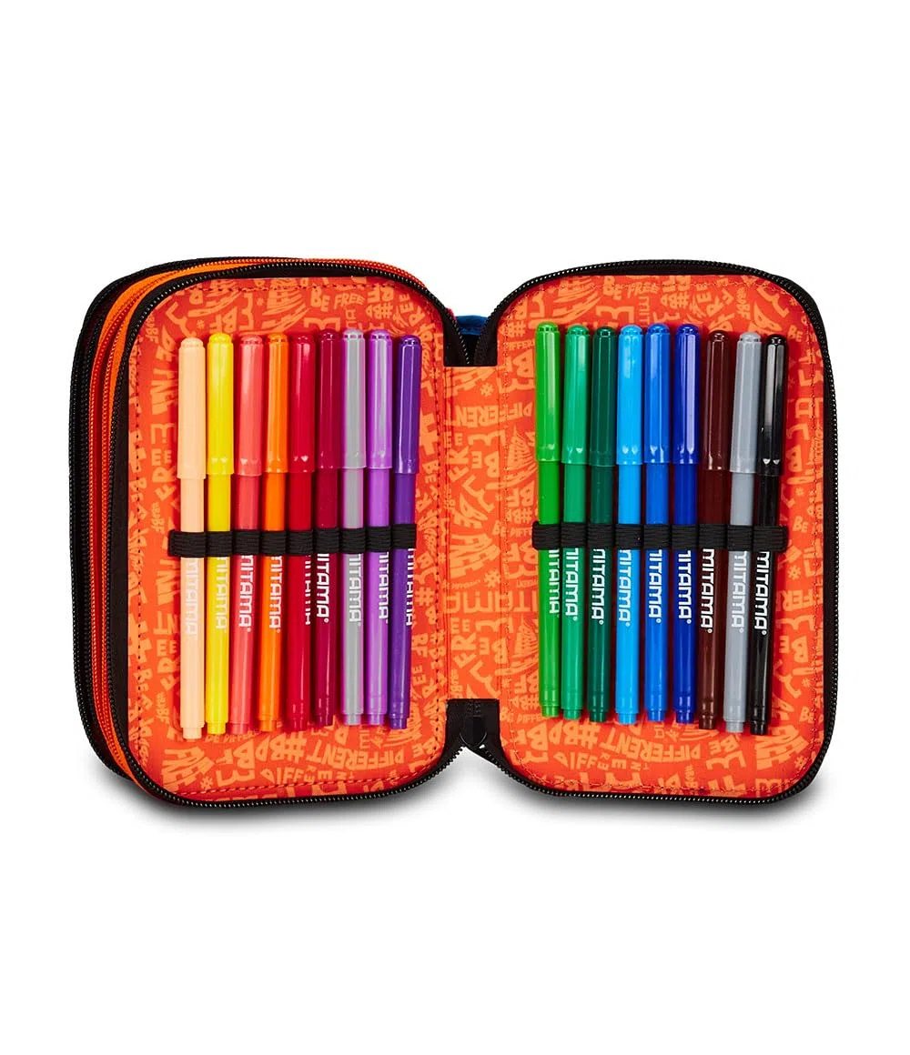 Mitama Astuccio Scuola 3 Scomparti, TRIPLO TIGER WILD, Contenuto 47 pz, Completo di Matite, Pennarelli, Portapenne Scuola Elementare Bambino