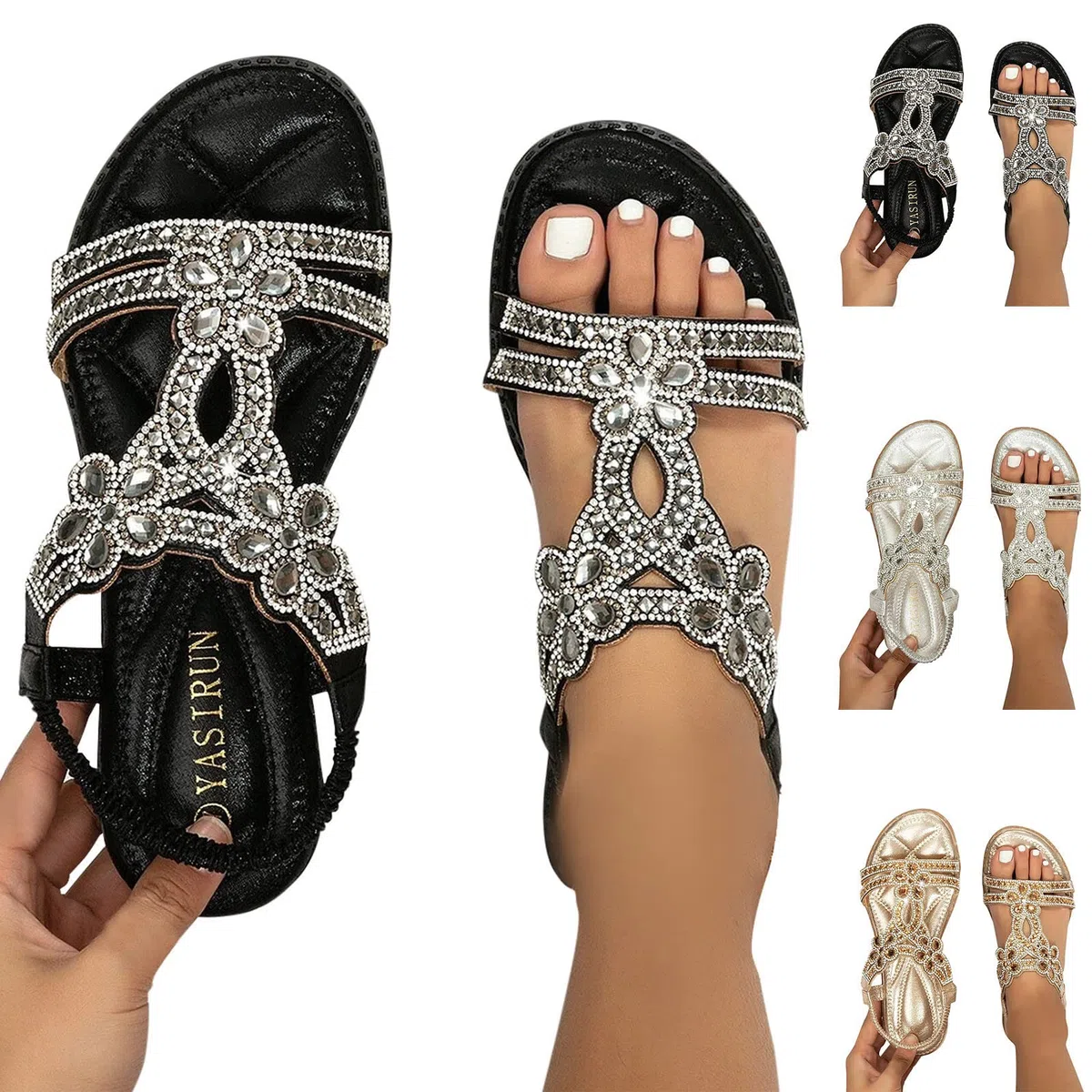 Generico Sandali Gioiello Donna - Women Rhinestone Slingback Sandal Comodi Eleganti Sandalo Da Spiaggia Antiscivolo Lavabili Scarpe Estivo Morbida Punta Aperta Ciabatte Leggero Bohémien 35-43