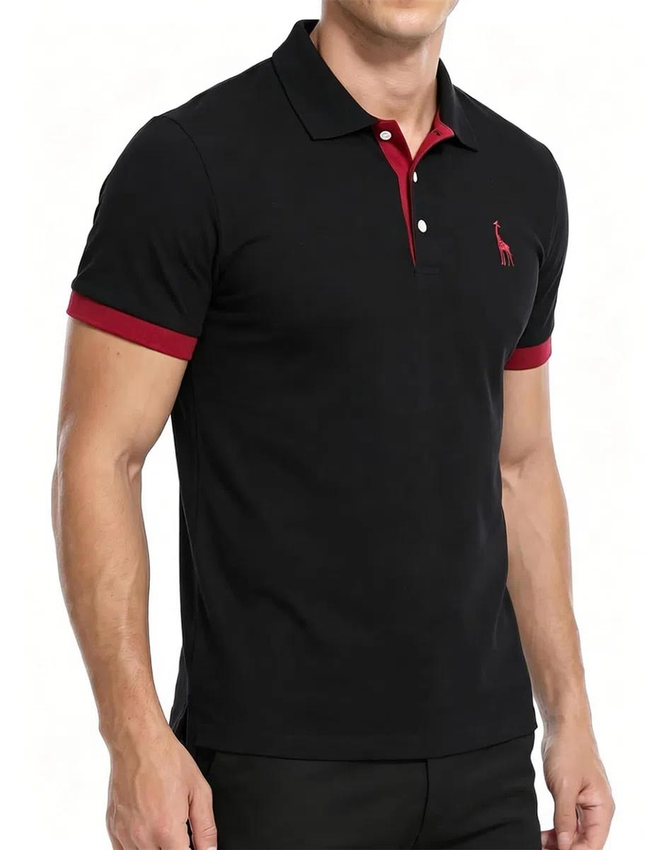 LIUPMWE Polo Uomo Manica Corta Ricamo Giraffa Cotone Moda Comodo vestibilità Slim Golf Poloshirt Sportive Shirt