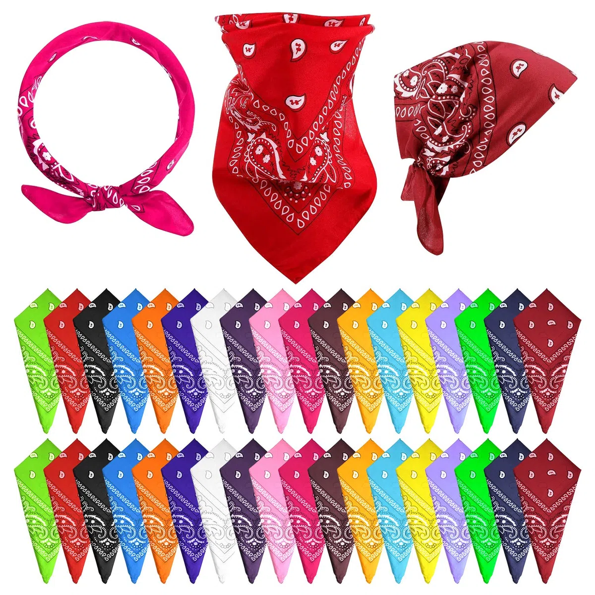 FEPITO Bandane da cowboy, 36 pezzi, motivo cachemire, con stampa paisley, fascia per capelli e maschera da equitazione