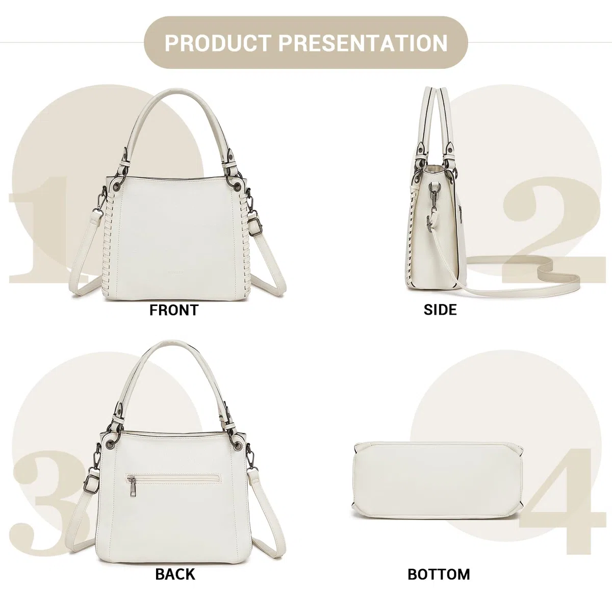 Miss Lulu Borsa Donna Tracolla Elegante Media, Borse Mano Spalla Morbida PU Pelle Impermeabile, Borsetta Grande Con 3 Tasche, Tote Bag per Lavoro Scuola Università e Viaggio
