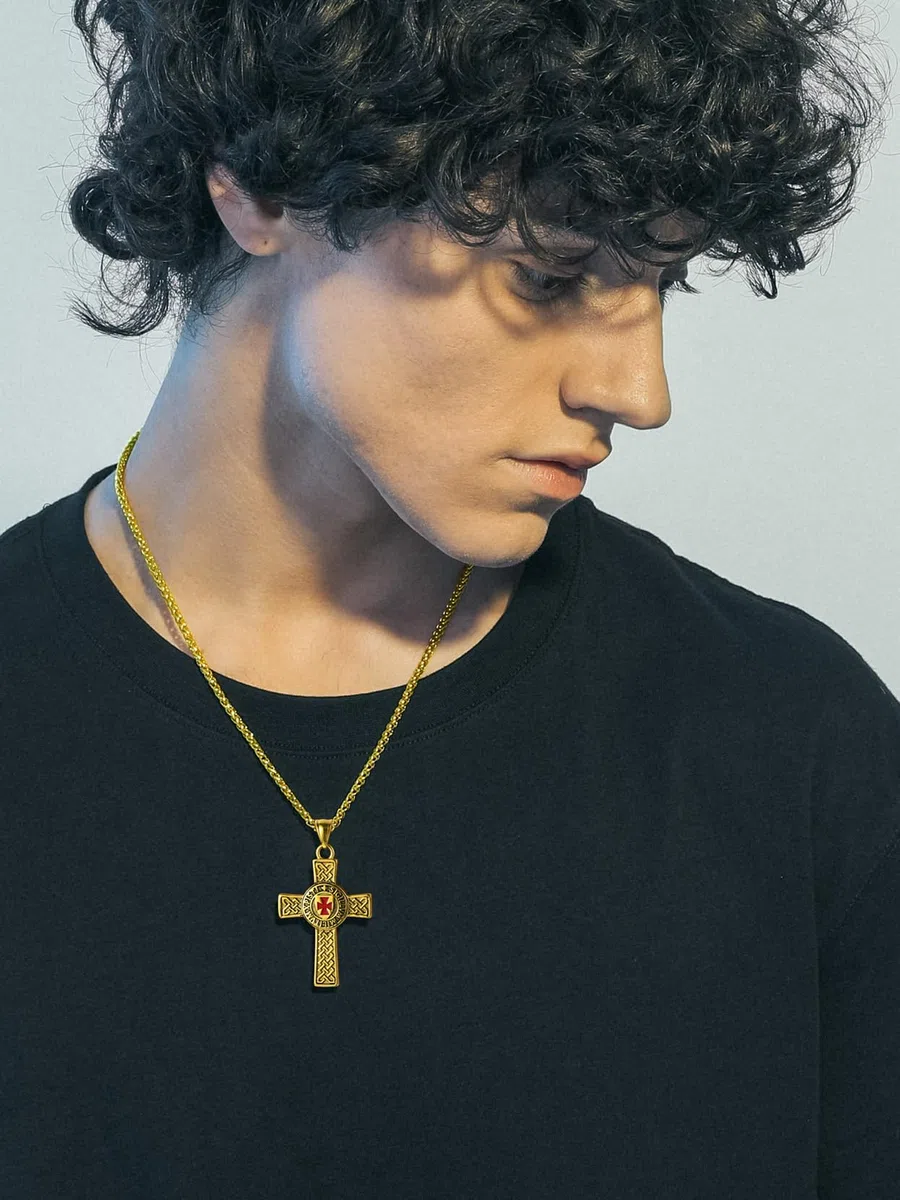 Richsteel Collana con Ciondolo Croce Templare Croce Rossa Elegante da Uomo Unisex Simbolo Cavalieri Templari Argento/Nero/Oro Gioielli Amuleto Regali per Coppie Genitori