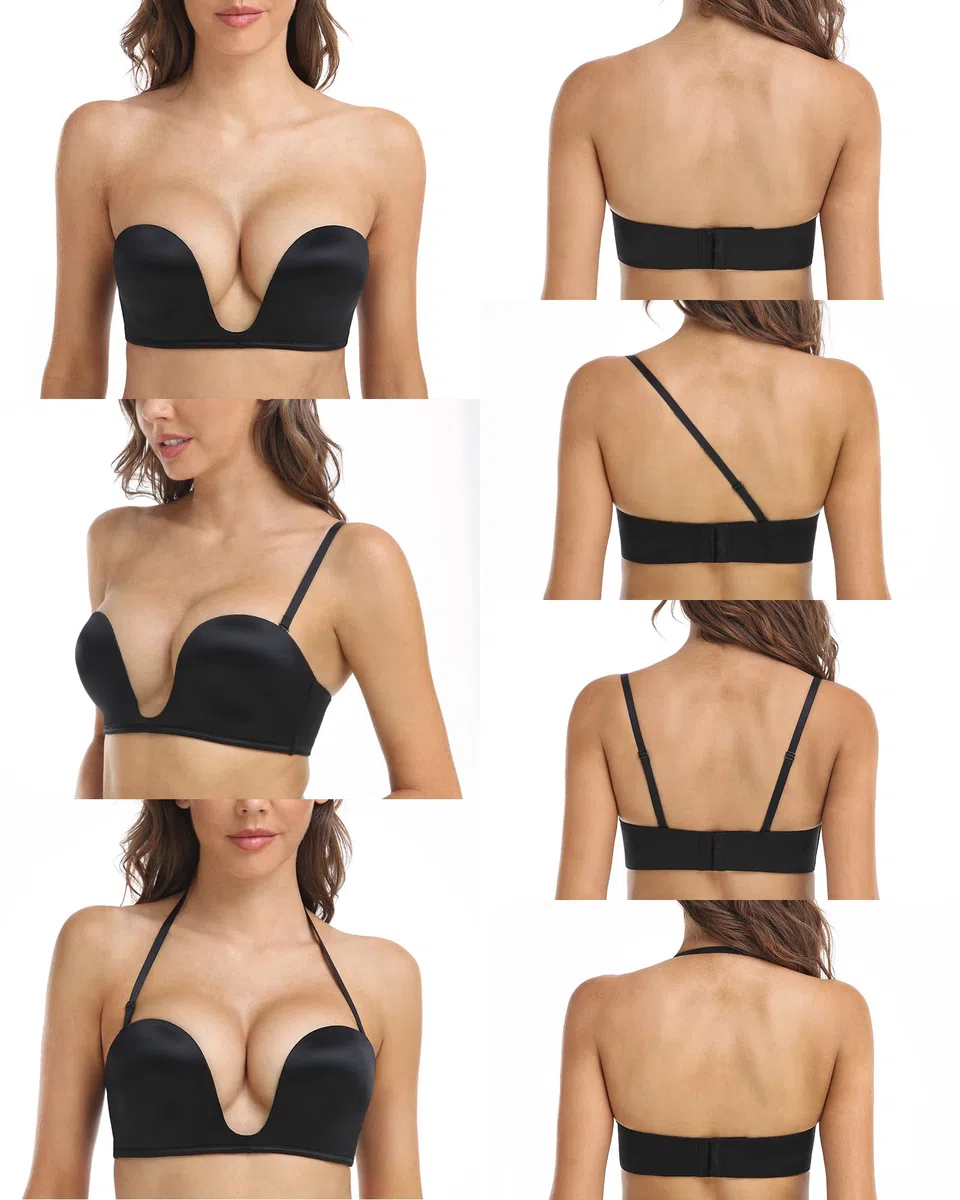 DotVol Donna Reggiseno Senza Spalline Push Up U Reggiseno Imbottito Senza Ferretto con Spalline Staccabili Reggiseno Invisibile a più Vie