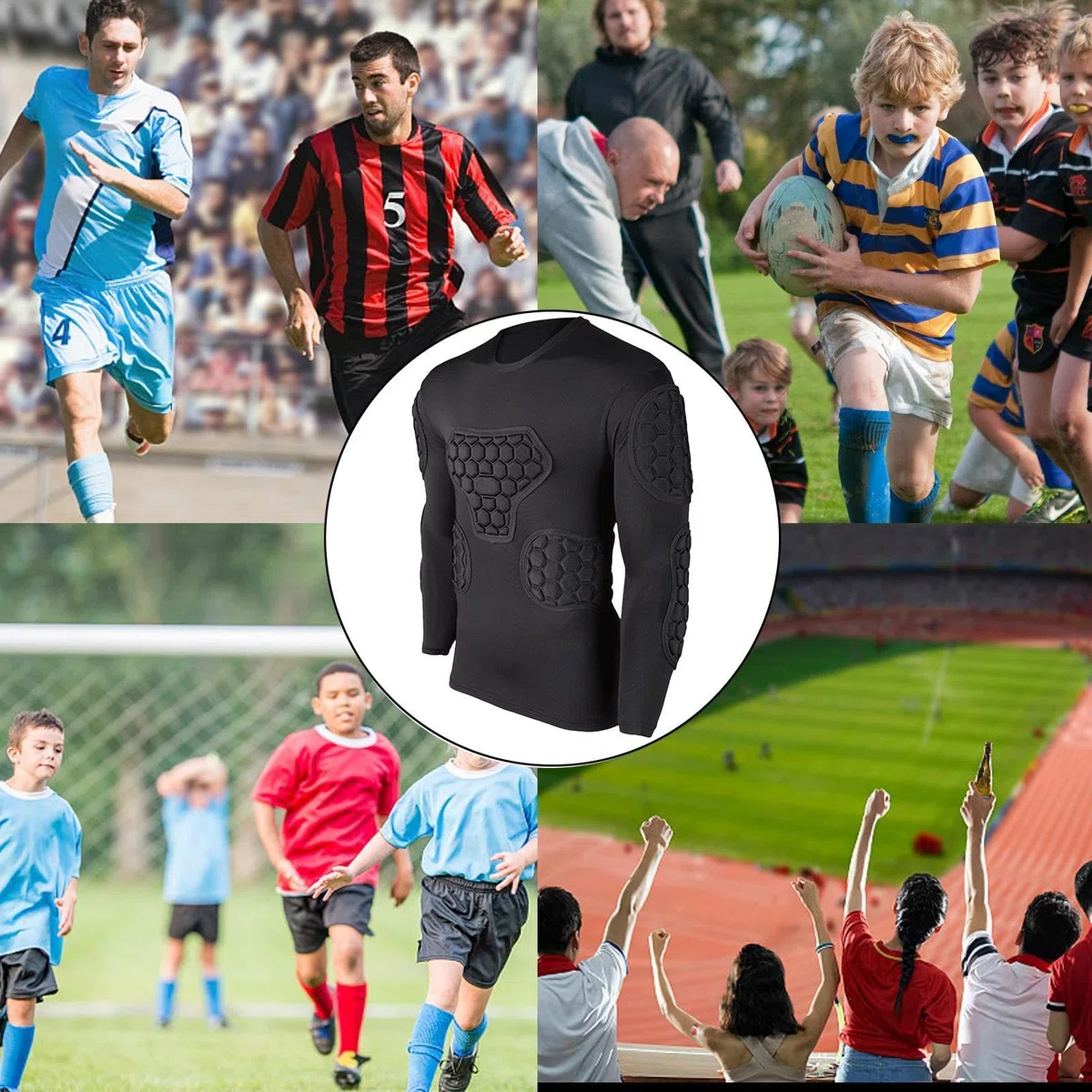 Maglia Da Calcio Imbottita - Tuta Da Calcio Nera A Maniche Lunghe, Equipaggiamento Protettivo Da Calcio, Magliette Imbottite Per Paintball Per Calcio, Basket, Paintball