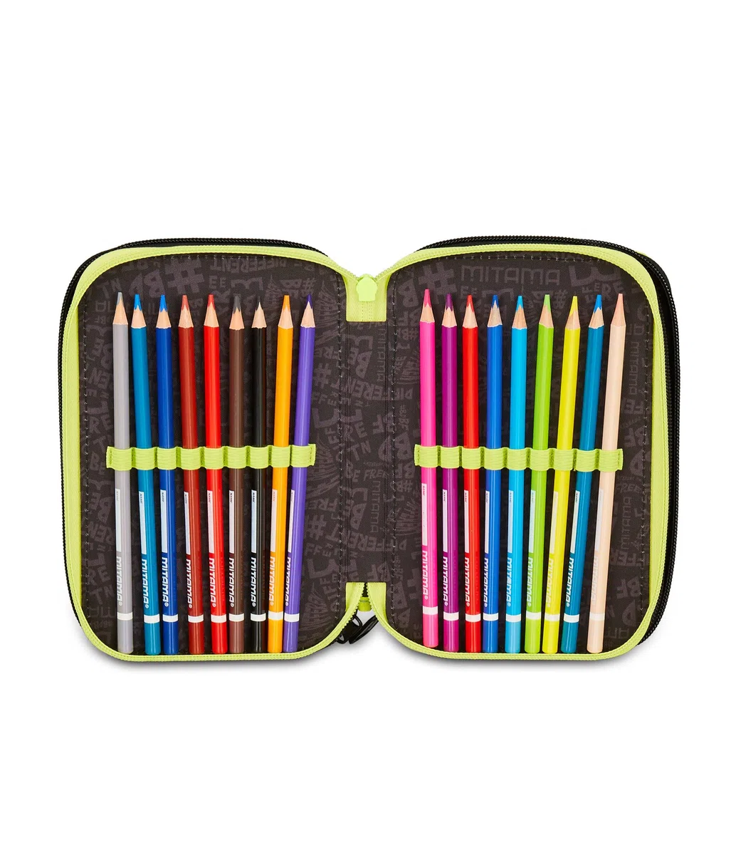 Mitama Astuccio Scuola 3 Scomparti, TRIPLO URBANSMILE, Contenuto 47 pz, Completo di Matite, Pennarelli, Portapenne Scuola Elementare Bambino
