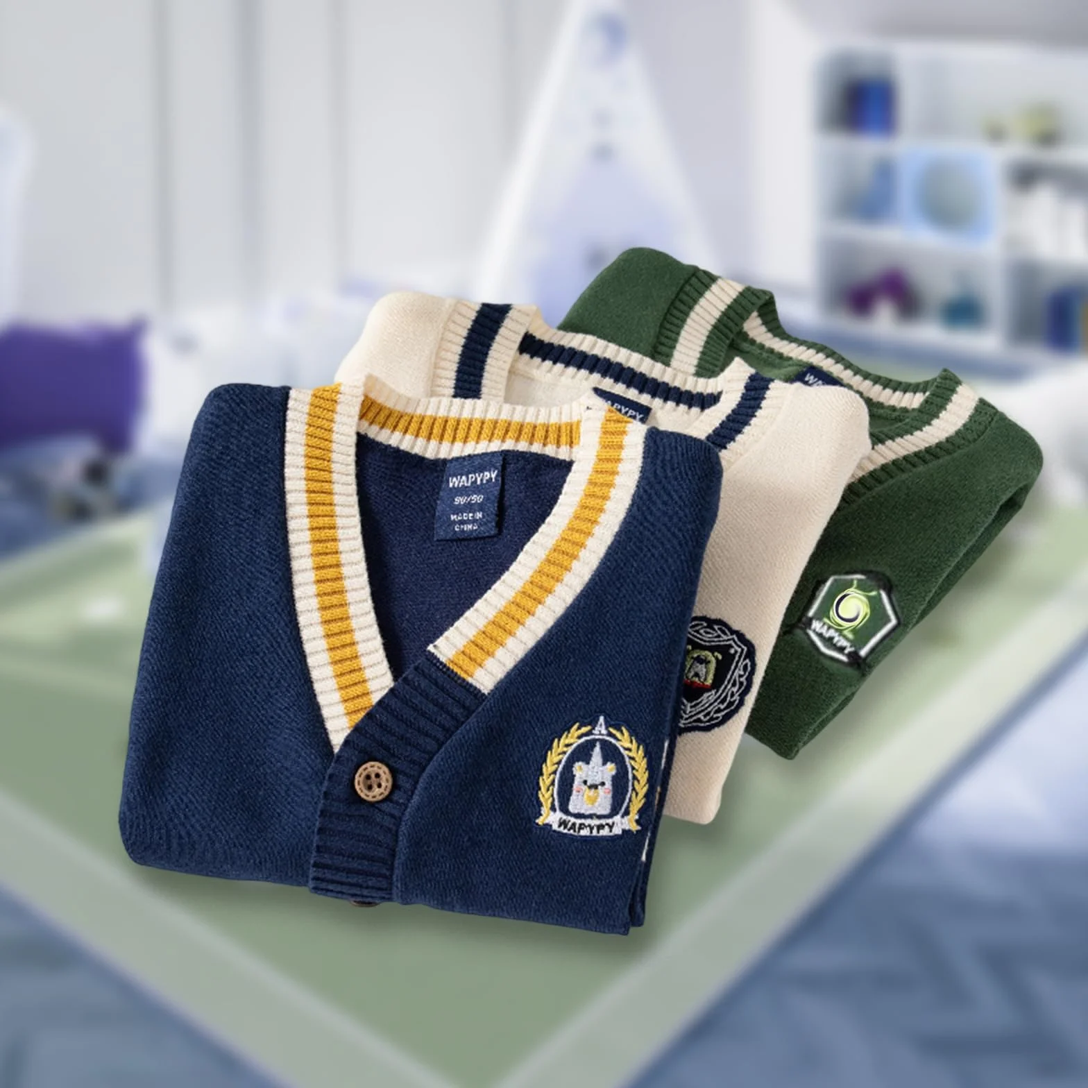 Cardigan per Ragazzo, abbottonatura, Scollo a V, Maglia a Maniche Lunghe, Cappotto Ricamato, Giacca Casual