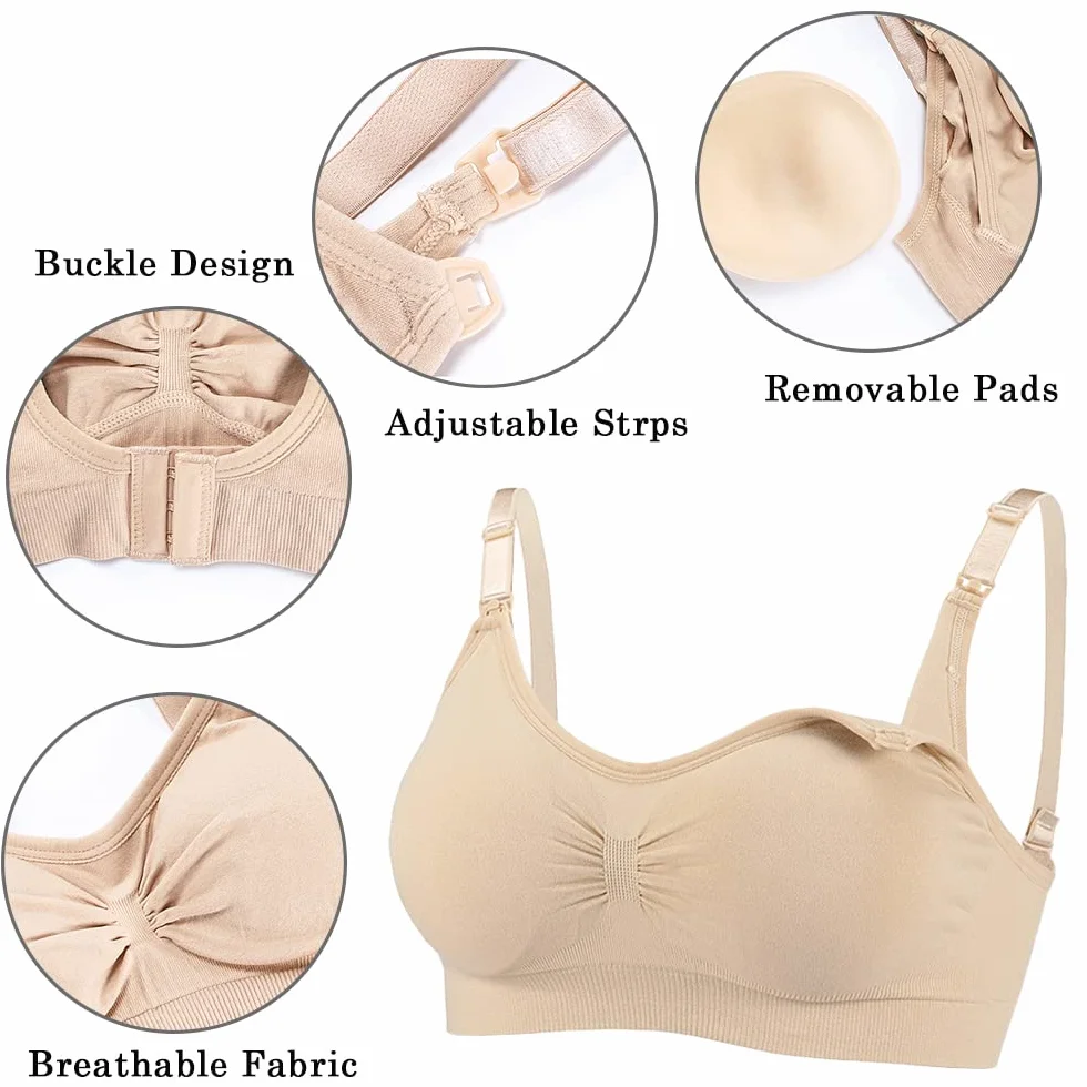 Bysion Reggiseno Allattamento Donna Reggiseno Senza Ferretto e Senza Cuciture Reggiseno per Gravidanza e Allattamento Comodo Reggiseno con Estensioni Extra del per Il Sonno Notturno