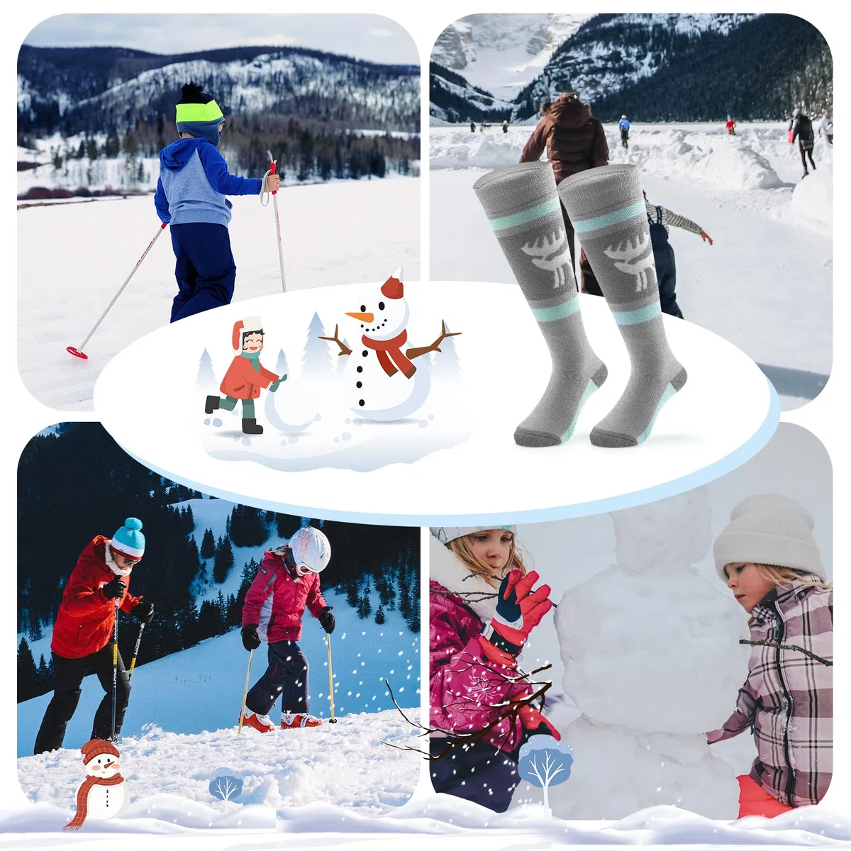 Calze da Sci Ragazzi, Calze Termiche Invernali, Calze da Neve a Compressione, Calzini al Ginocchio Morbido Caldo, Adatto per Neve Sci Snowboard Escursionismo, Dimensioni 25-36, 1 Paio