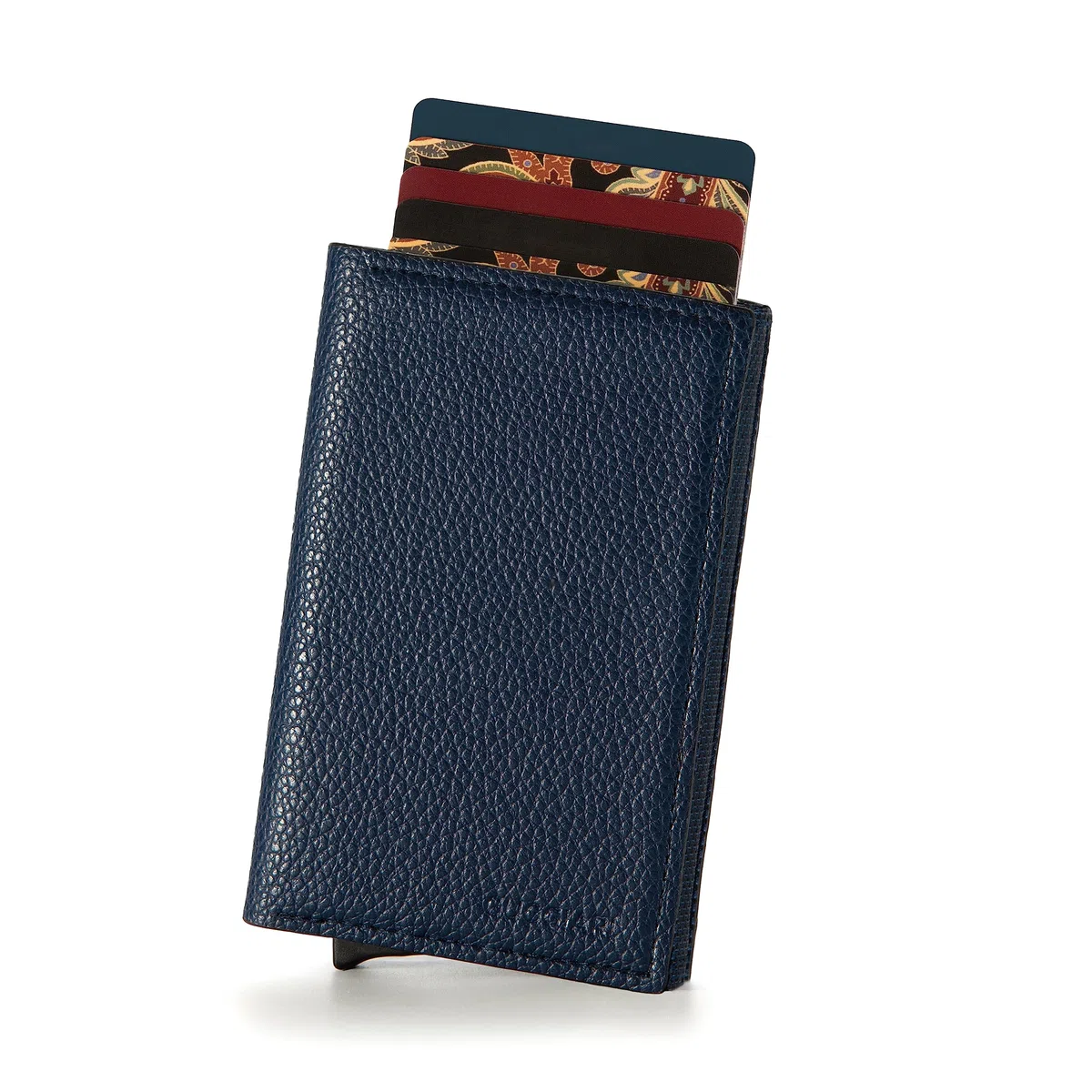 GUGGIARI® Porta Carte Credito Uomo in Pelle - Portacarte RFID in Alluminio con Porta Monete e Tasca di Cortesia con Chiusura Magnetica - Portafoglio Uomo Slim - Leather -Blue