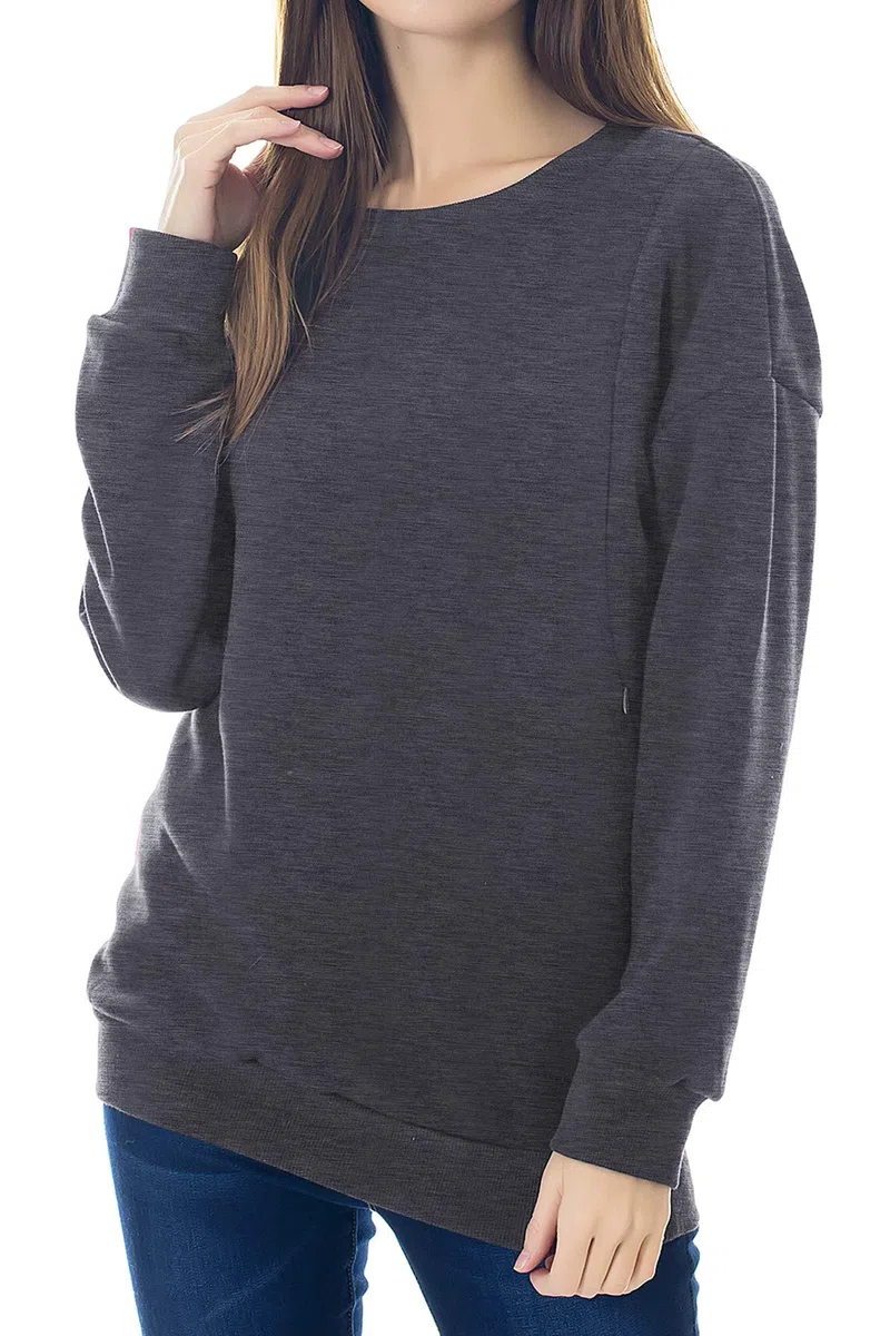 Smallshow Felpa per Allattamento in Lana Top per Allattamento con Maniche Lunghe Deep Grey L