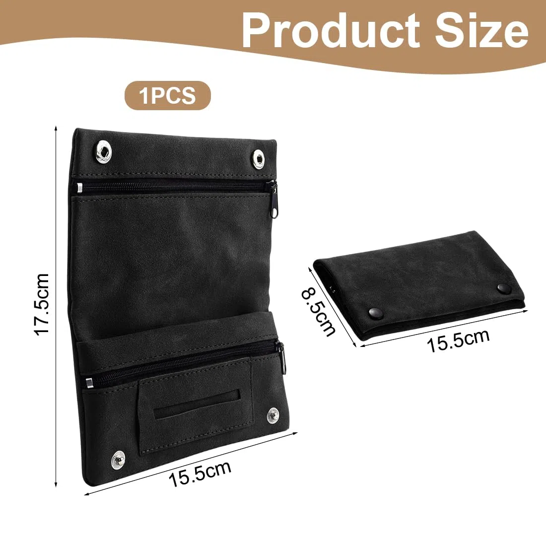 Porta Tabacco in Pelle, Portatabacco Uomo, Astuccio Porta Tabacco con Chiusura Magnetica, Pieghevole e Elegante (Nero)