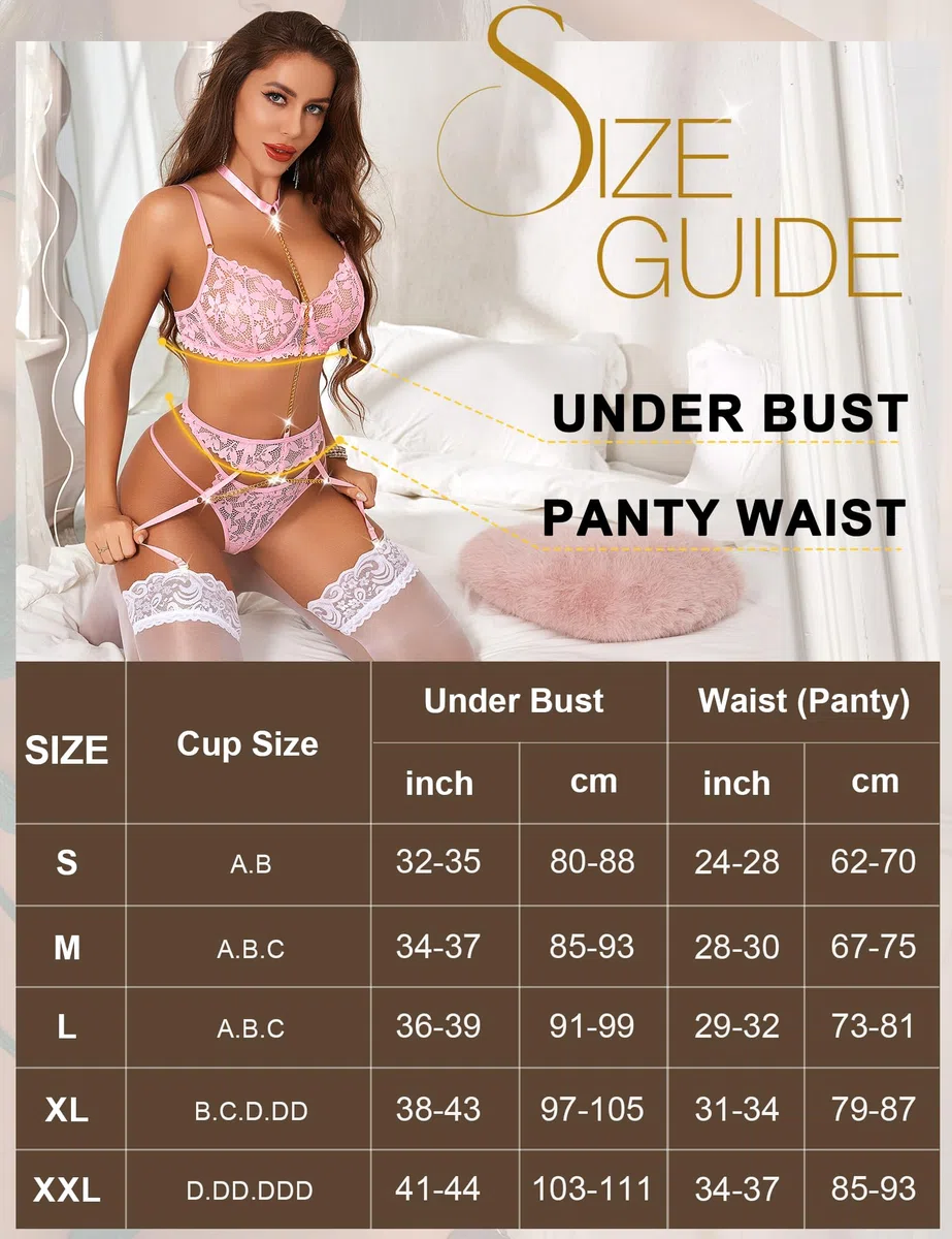 RSLOVE Completo Intimo Donna Sexy Set di Lingerie in Pizzo Reggiseno e Slip con Giarrettiera