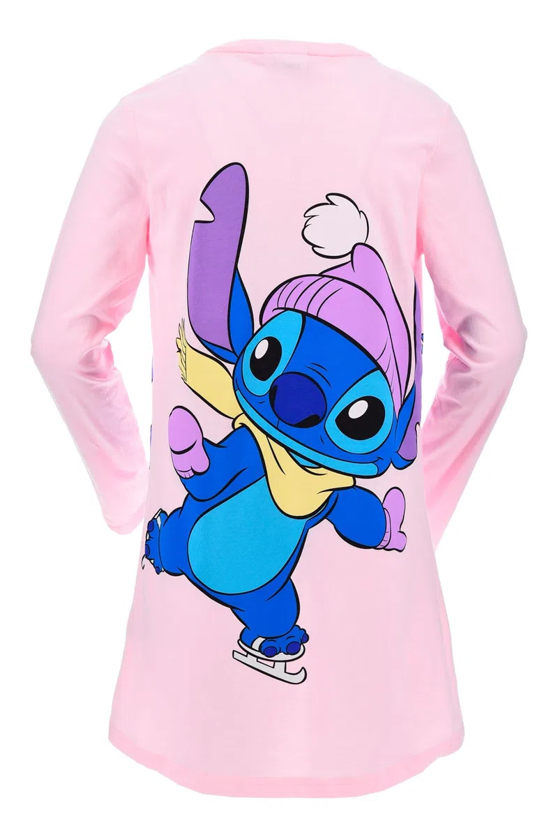 Disney Stitch Camicia da Notte Bambina Ragazza 10-16 Anni – Nightdress Rosa 100% Cotone Stampa Fronte e Retro – Manica Lunga – Licenza Ufficiale Idea Regalo Teenager