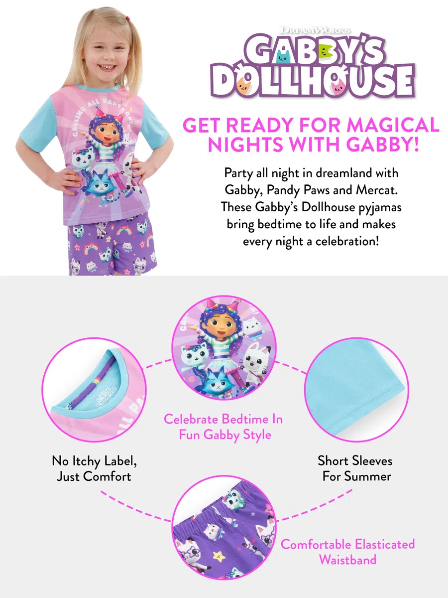 DreamWorks Gabbys Dollhouse Pigiamas | Pigiama Corto Bambina | Pigiamone Gabbys