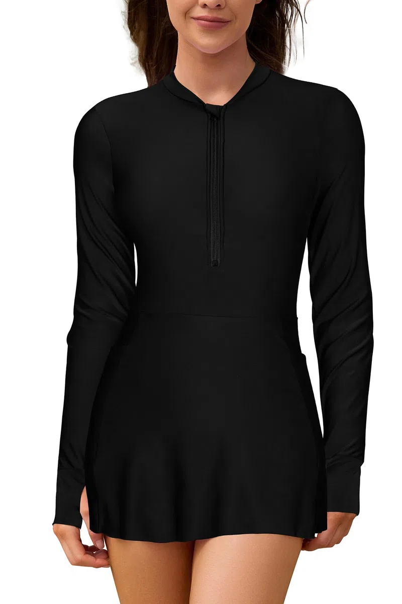 SHEKINI Donne Costumi Da Bagno Manica Lunga Mezza Cerniera Rash Guard Costume da bagno Borse