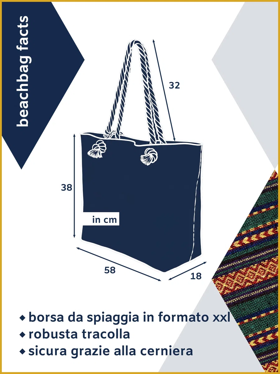 MASADA Grande borsa da spiaggia idrorepellente con cerniera