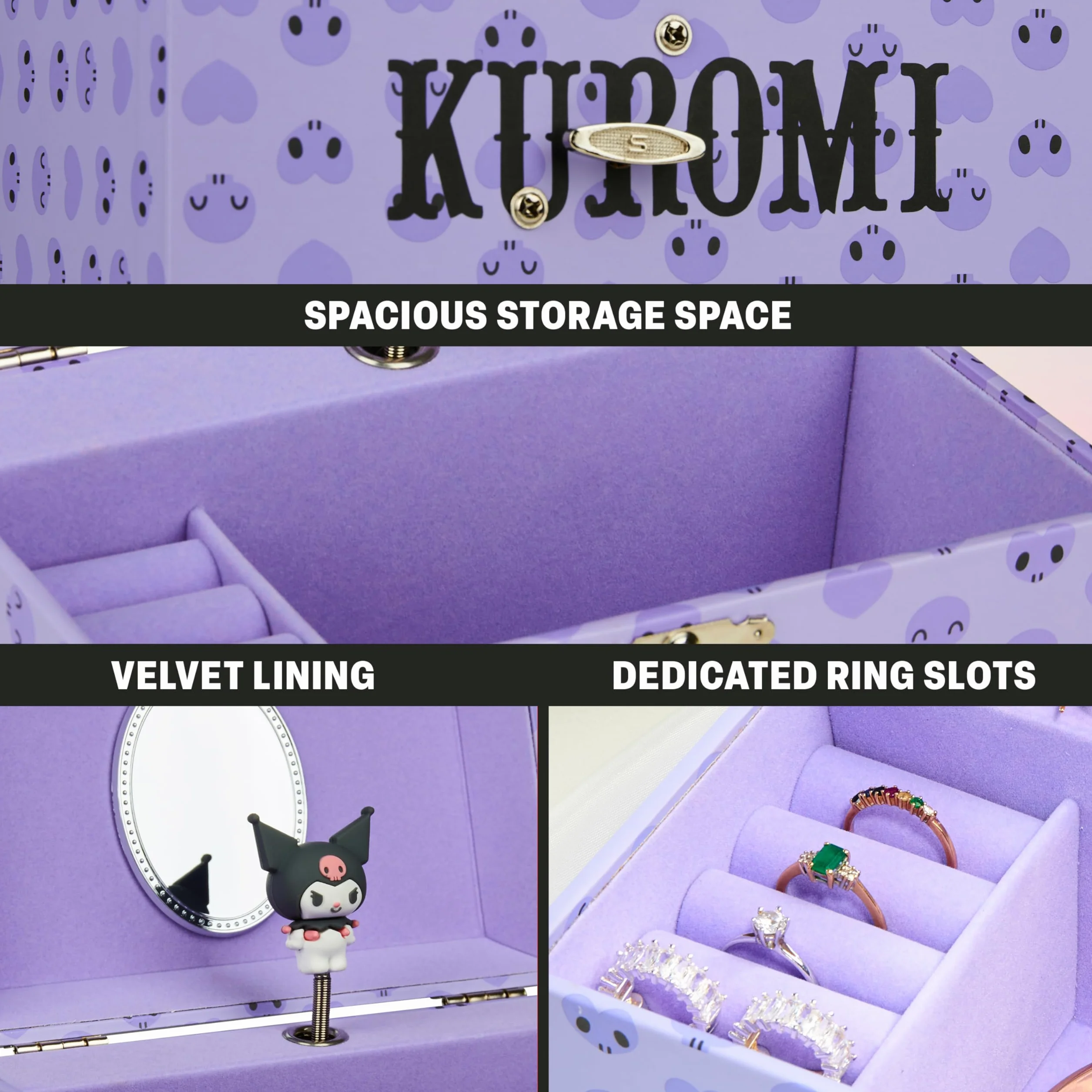 Hello Kitty Sanrio Kuromi Portagioie Bambina Figura Rotante Carica Carillon Portagioie Carillon Musicale Anime Regalo Ragazza (Viola Kuromi)