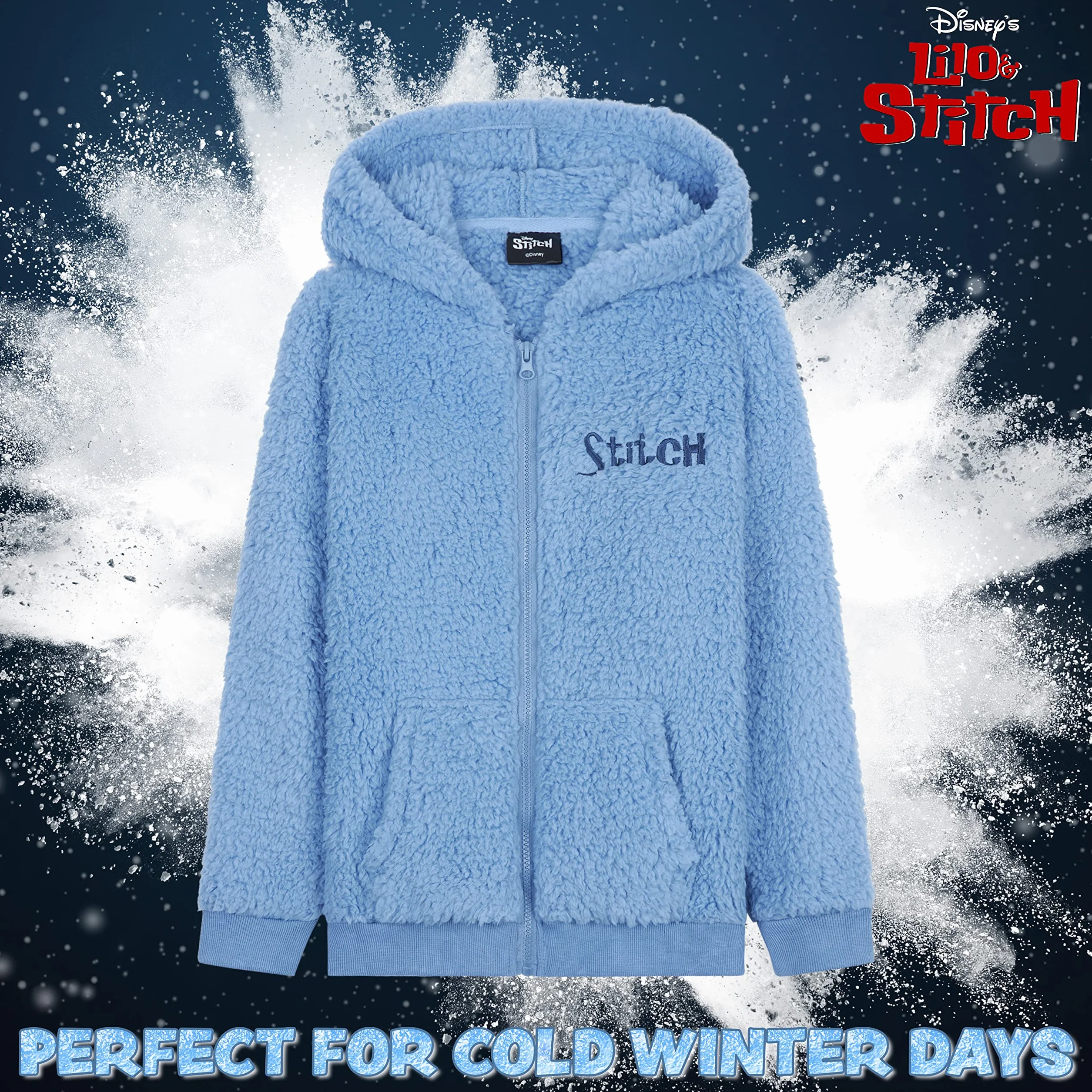 Disney Stitch Sherpa Hoodie for Girls, Zip Up Fleece Fluffy Hoodie for Kids Teens