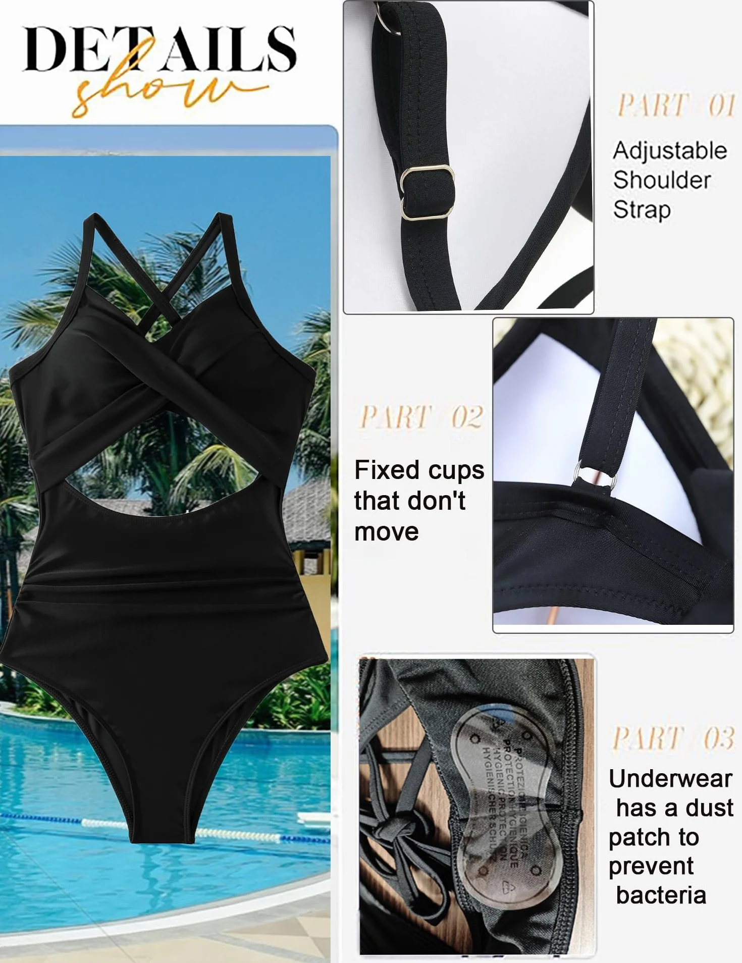 Costume da Bagno Intero Donna Sexy Scollo a V Costumi da Bagno Sling Regolabili Bikini Push Up Imbottito Reggiseno Curvy Vita Alta Costumi Un Pezzo Controllo Pancia Spiaggia Beachwear Swimwear
