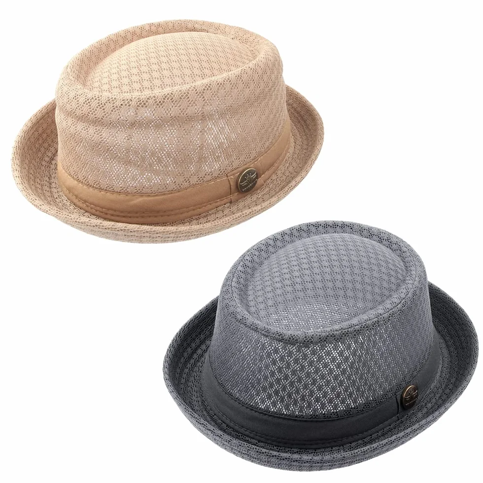 ZffXH Cappello Pork Pie, Pork Pie Mesh Porkpie Cappello Traspirante Morbido Beach cap Estate Heisenberg Fedora Cappello per Uomini Donne