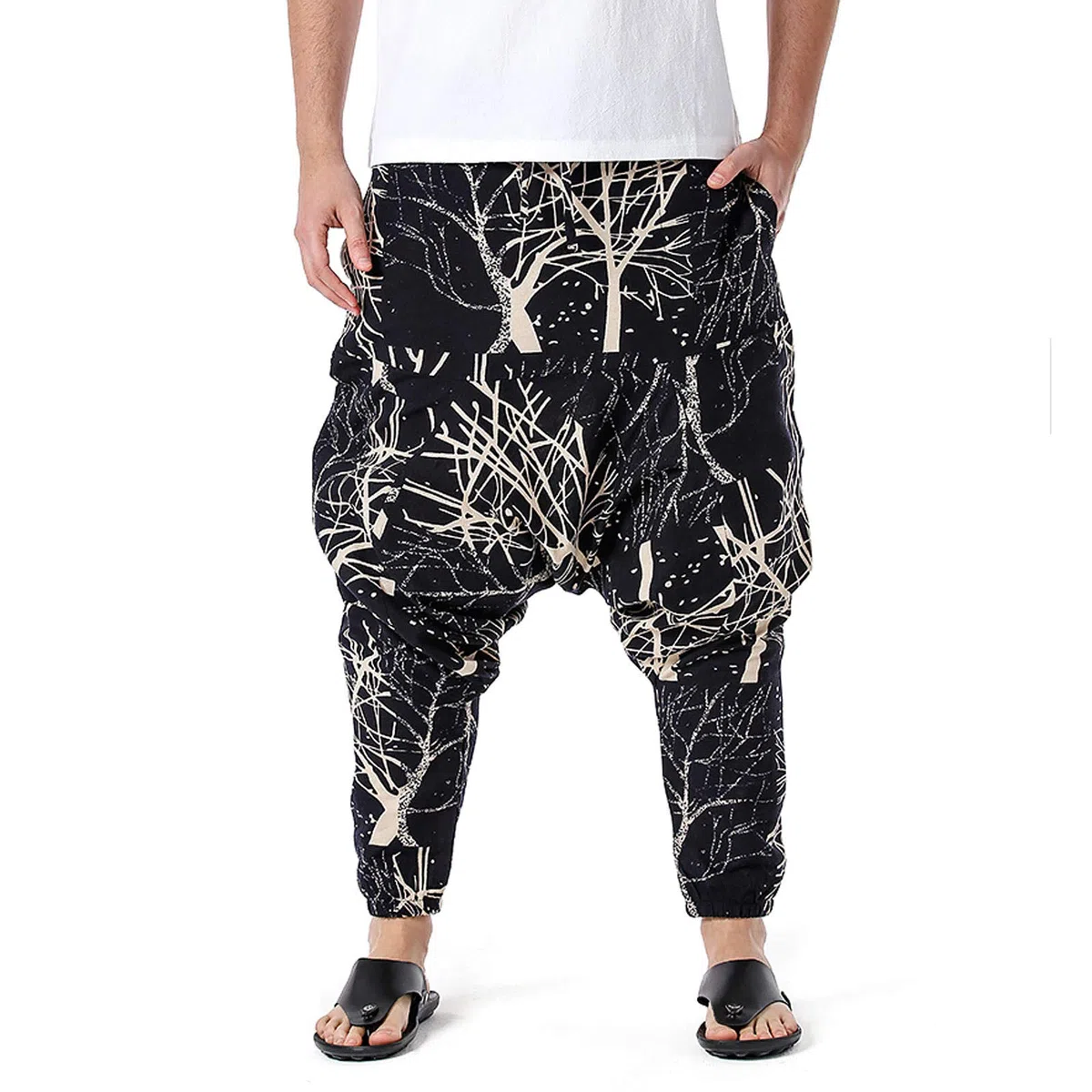 Pantaloni Hippie Harem Pants Moda Casual Moda Sciolto Puro Colore Puro Hip Hop Stile Cotone e Lino Lunghezza Pants