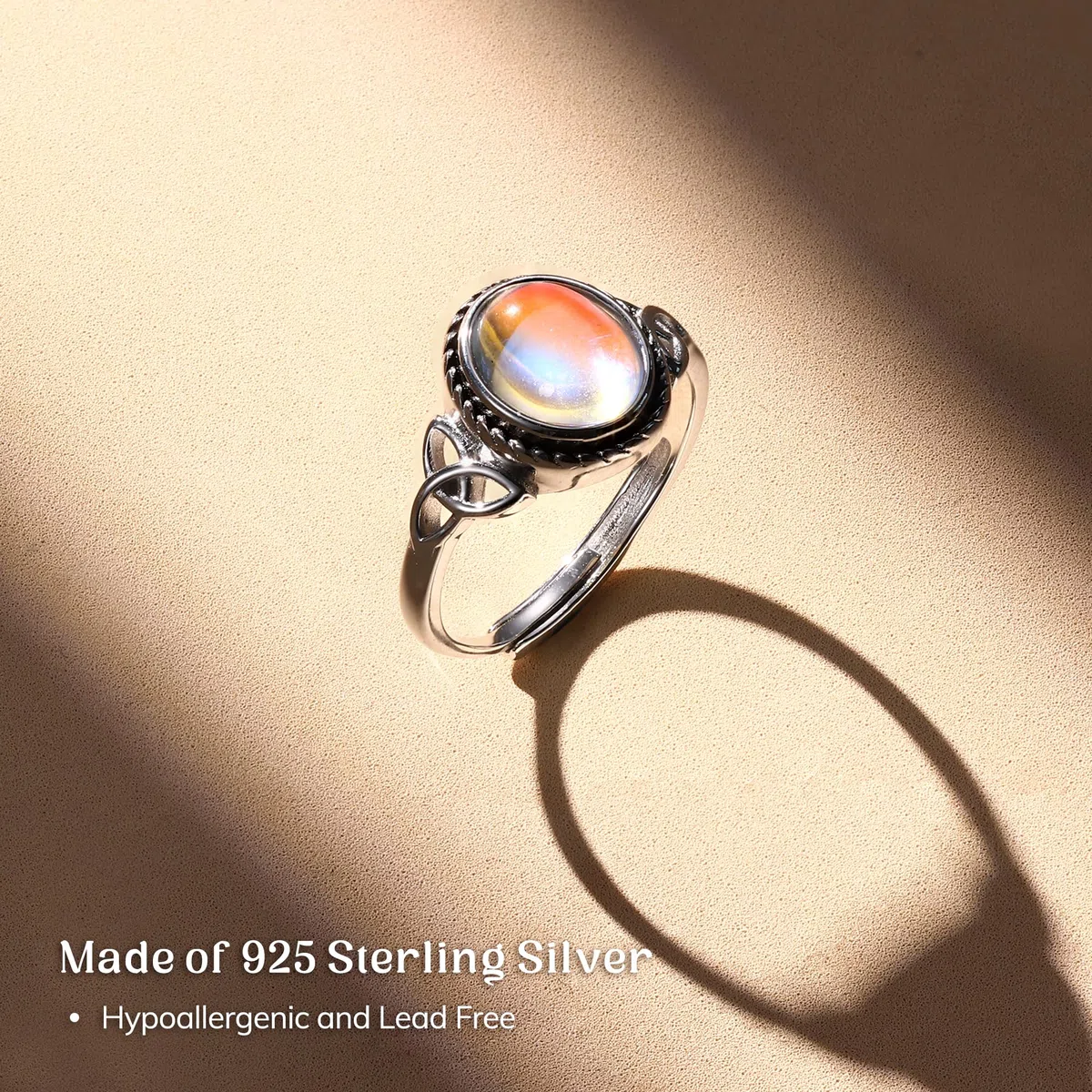 Milacolato Anello Argento 925 per Donna Ragazza Anelli Pietre di Luna Regolabile Aperte Anello CZ Triangolo Celtico Vintage, Anello Pietre Cuore Ovale Rotondo Gioielli per Lei anello