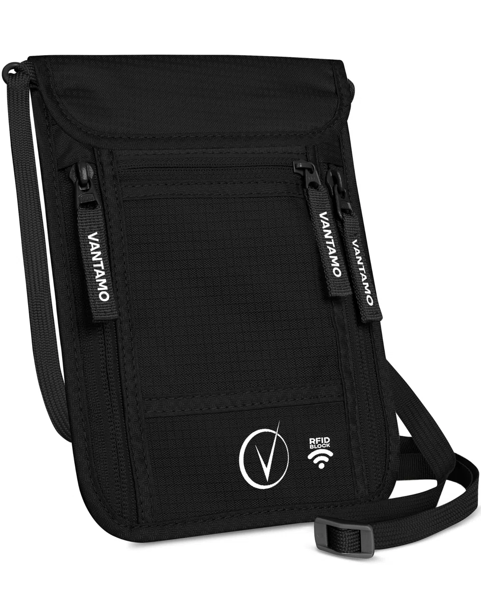 Vantamo Marsupio da Viaggio Premium per Collo con Portapassaporto, Protezione RFID, Adatto per Passaporto con Custodia. Portapassaporto da Collo per Uomini e Donne, Onice, Passport size, Minimalista