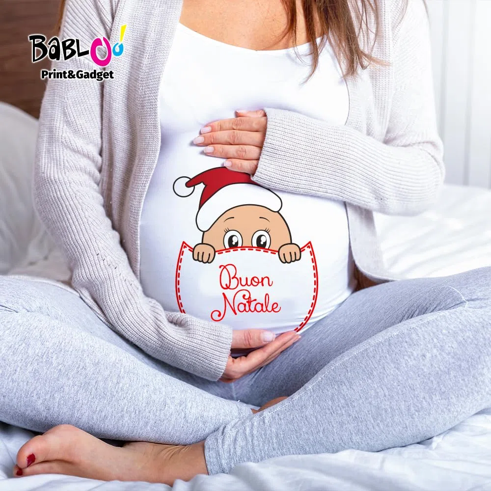 Babloo Maglia Premaman Tshirt maternità Natalizia Bimbo Tasca Buon Natale Regalo per Il Natale Manica Lunga