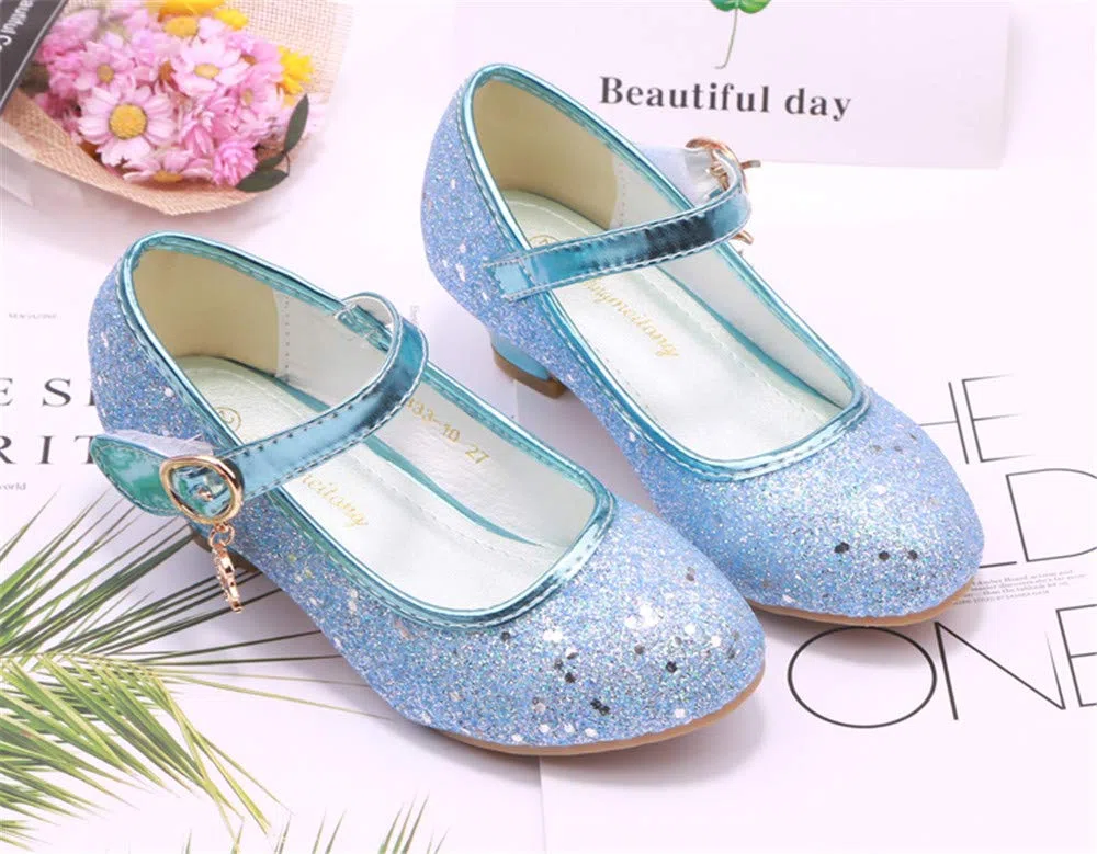 Principessa Scarpe Bambina Festive Scarpe col Tacco da Principessa Cosplay Scarpe da Sera per Bambine Dress Up Cerimonia Festa Scarpe Eleganti Blu,EU25-38