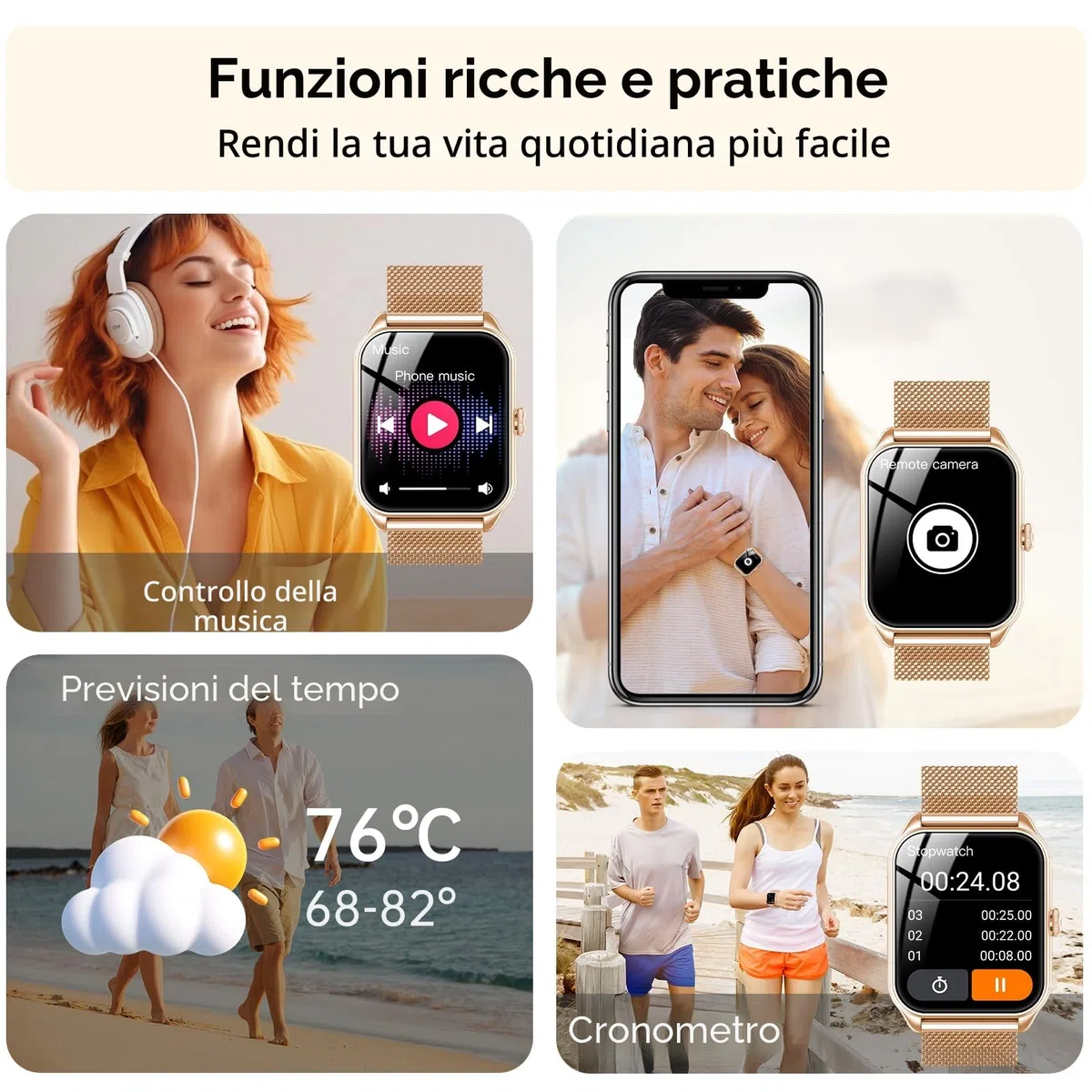 Smartwatch Donna, 1,83" HD Orologio Smartwatch Donna con Chiamate Bluetooth, 120+ Modalità Sport, Monitoraggio Salute 24/7, Impermeabile IP68, Fitness Tracker Compatibile con Android e iOS, Oro rosa