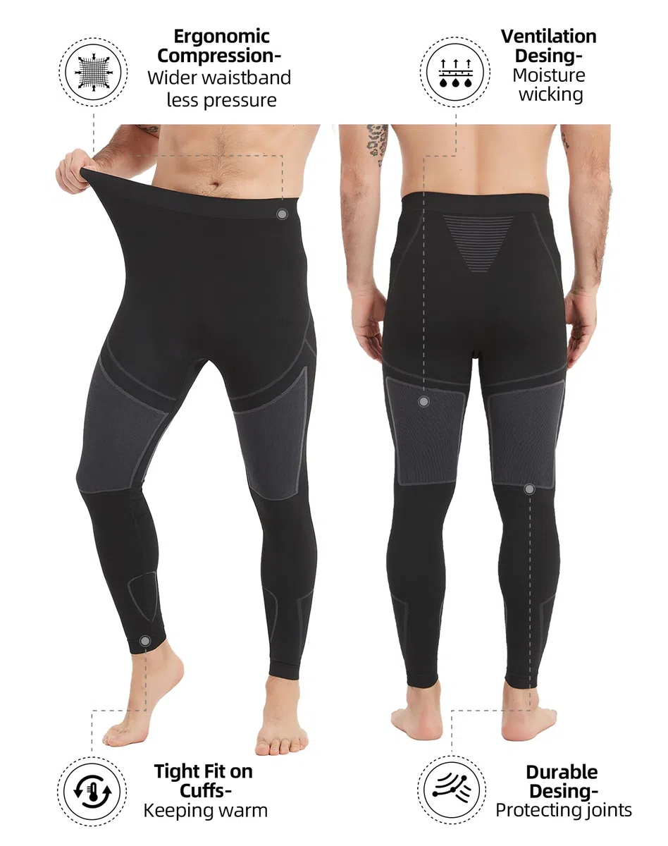 NOOYME Calzamaglia Termica Uomo Pantaloni Termici Uomo Traspirante Asciugatura Rapida Leggins Uomo Pantaloni Compressione Uomo per Sci Ciclismo Corsa Allenamento