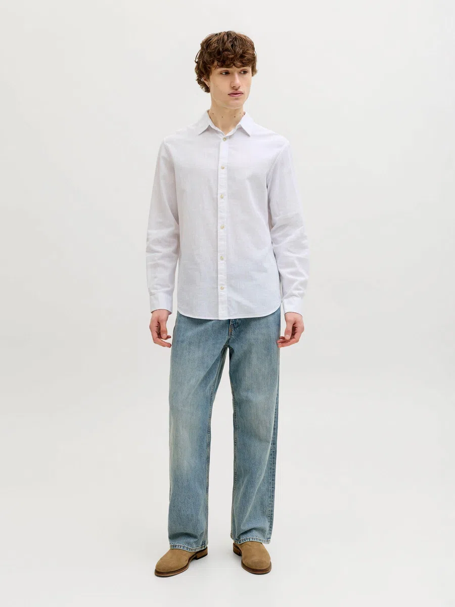 JACK & JONES Jjesummer Linen Blend Shirt L/S SN Uomo