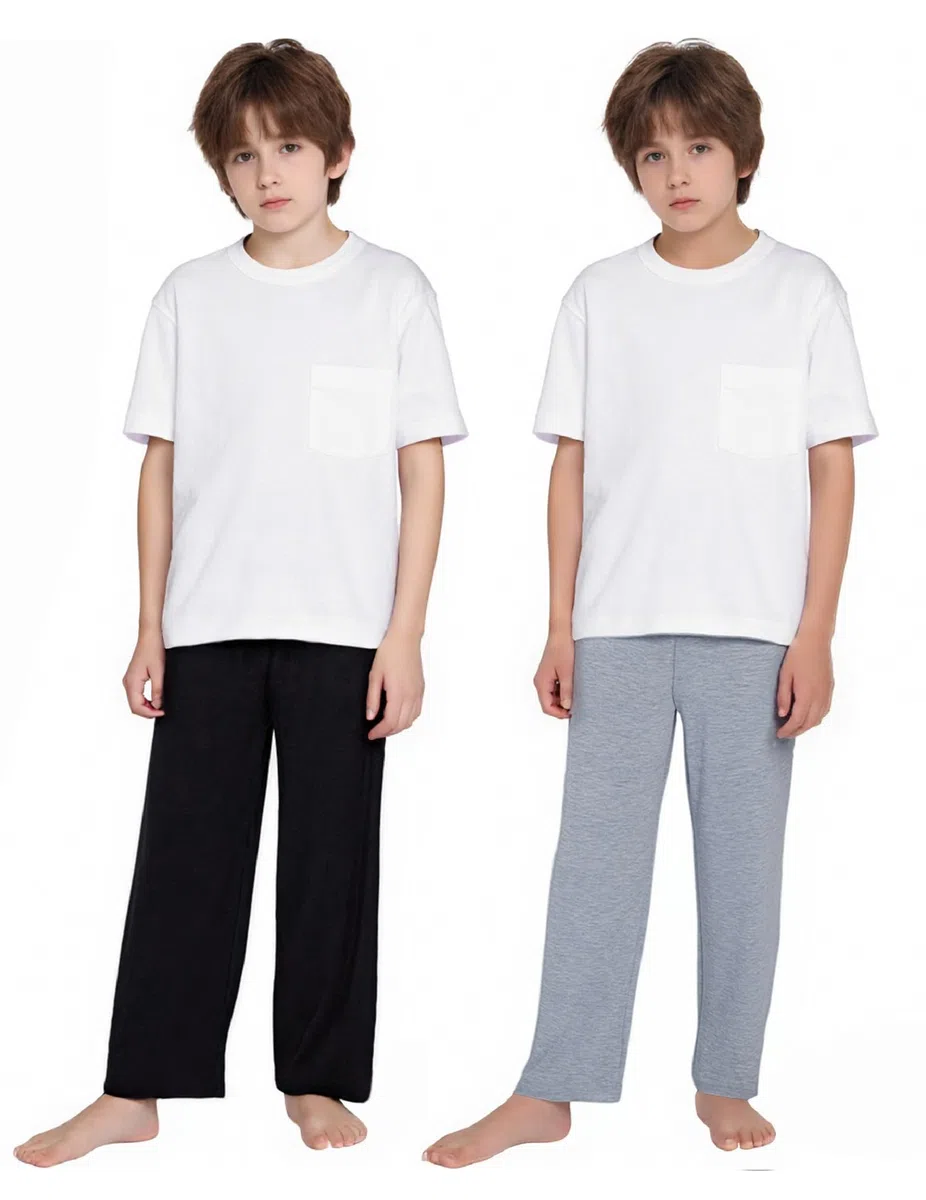 Arshiner Ragazzo Pantaloni Pigiama Confezione da 2 Morbidi e Comodi con Bottoni Anteriori Tinta Unita Casual Lunghi con 2 Tasche Pantaloni del Pigiama per Bambino 7-15 Anni