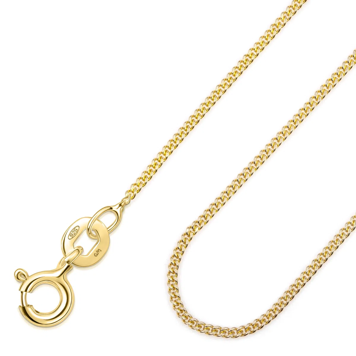 Amberta® Gioielli - Collanina - Catenina Argento Sterling 925 - Placcato Oro 18K - Modello Barbazzale - Larghezza 1.05 mm - Lunghezza: 40 45 50 55 60 70 cm