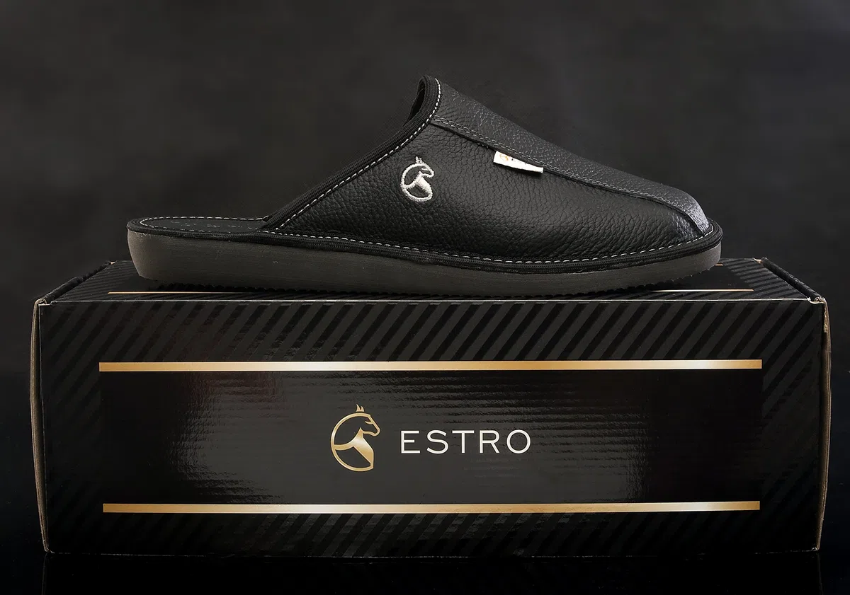 ESTRO Ciabatte Uomo Casa Pelle - Pantofole Uomo Casa Lana Ciabatte Vera Pelle Suola di Memoria FROST