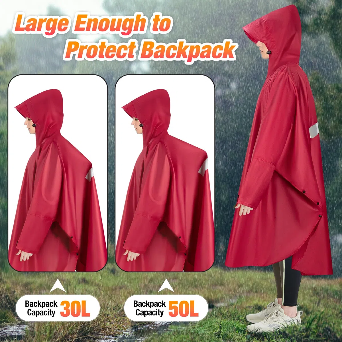 Poncho Antipioggia Impermeabile Donna Giacca Antipioggia Uomo con Cappuccio e Maniche e Tasca Riutilizzabile Mantella da Pioggia Lungo per Trekking Campeggio Pesca