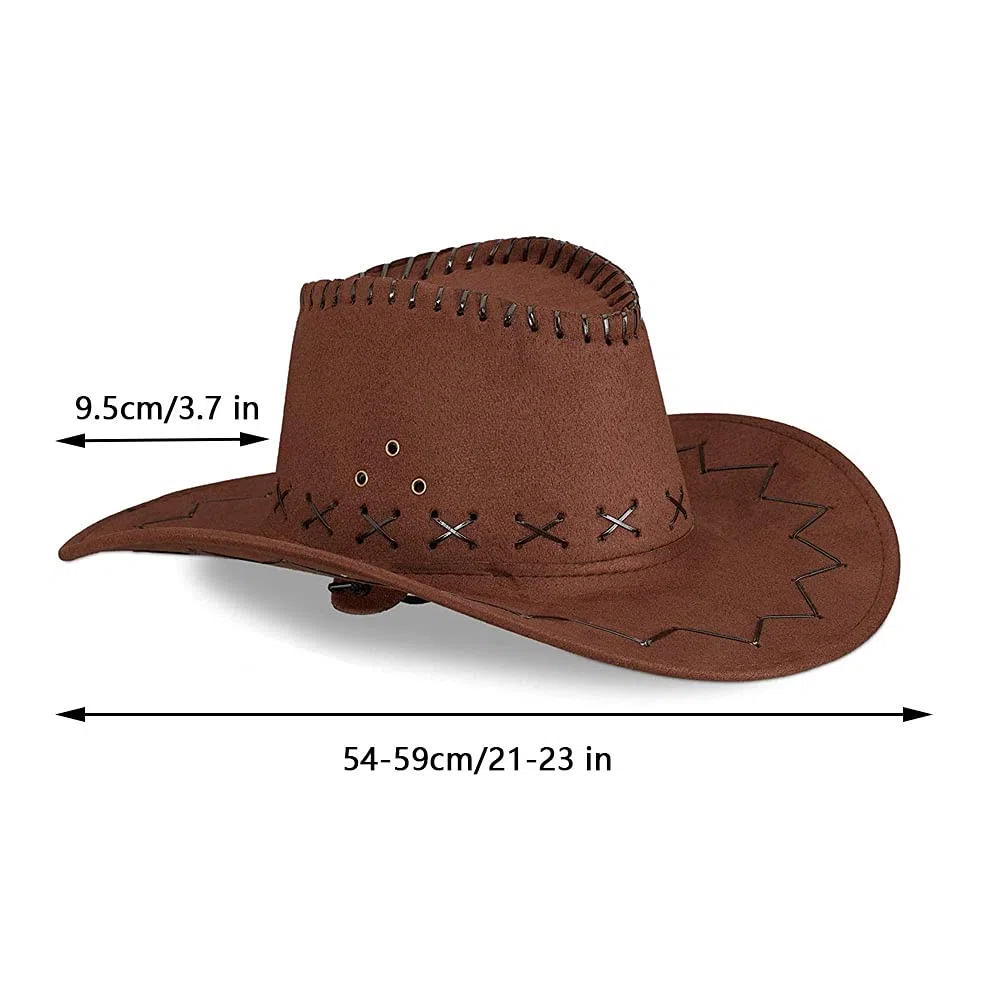 Cappello da Cowboy in Pelle A Tesa Larga, Western da Cowgirl per Bambini e Adulti, per Cosplay All'aperto (Marrone Scuro)